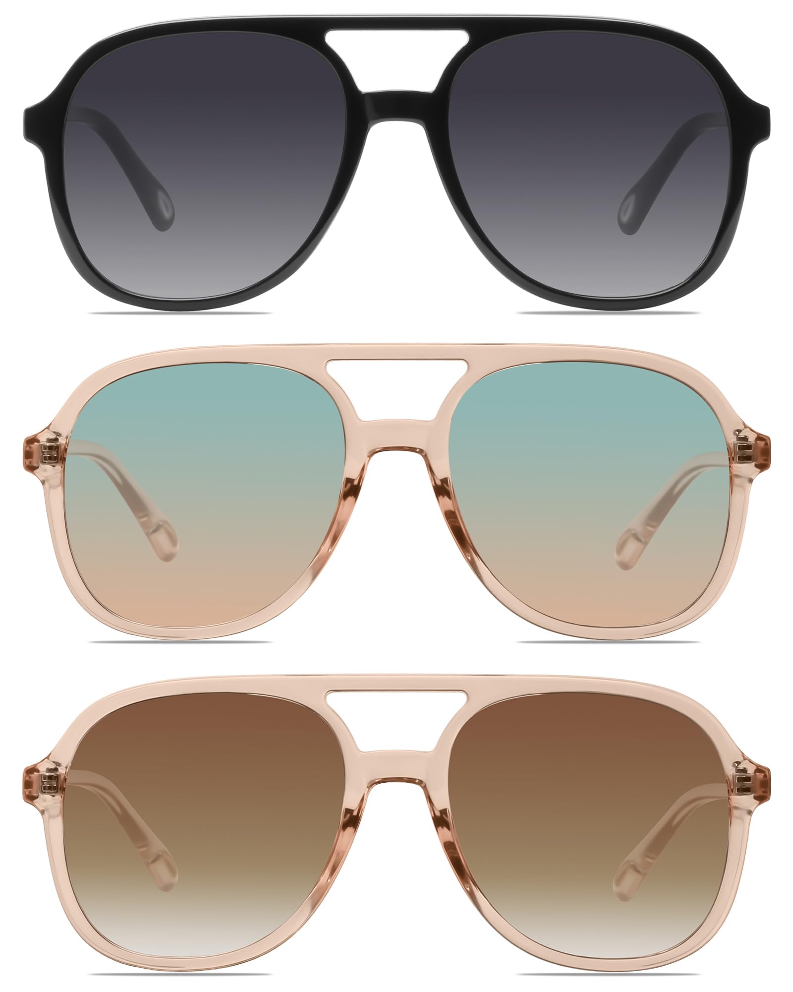 YDAOWKN Retro Square Aviator Sunglasses for Womens Mens Vintage 70s Double Bridge Sun Glasses