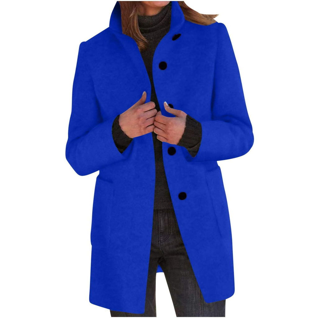 Pea Coats for Women Winter Wool Blend Peacoat Jacket Casual Stand Collar Single Breasted Pea Coat Long Sleeve Jackets