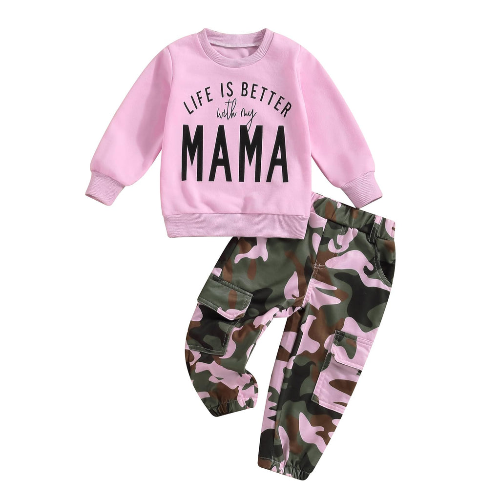 Fernvia Toddler Girls Clothes 2T 3T 4T 5T Fall Outfits Baby Pullover Sweatshirt & Camouflage Pants Set Kids Winter Sweatsuit