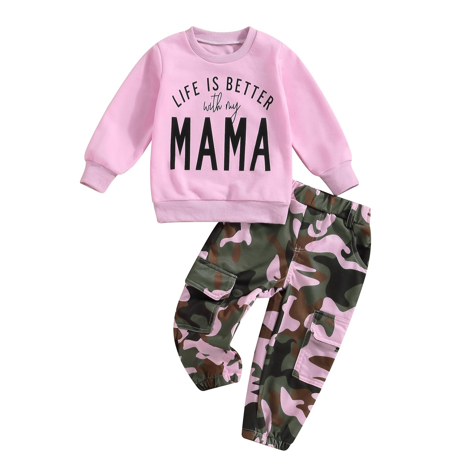 Fernvia Toddler Girls Clothes 2T 3T 4T 5T Fall Outfits Baby Pullover Sweatshirt & Camouflage Pants Set Kids Winter Sweatsuit