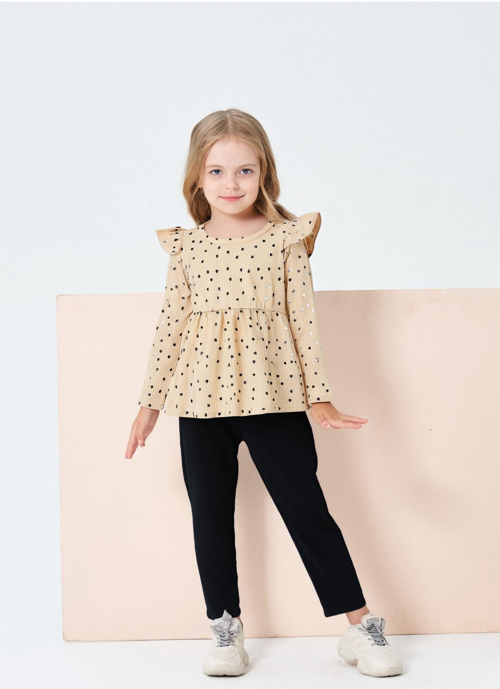 Toddler Girl Clothes Ruffle Long Sleeve Heart Print Tops and Pants 2PC Little Girl Winter Outfits Size (4-7T)