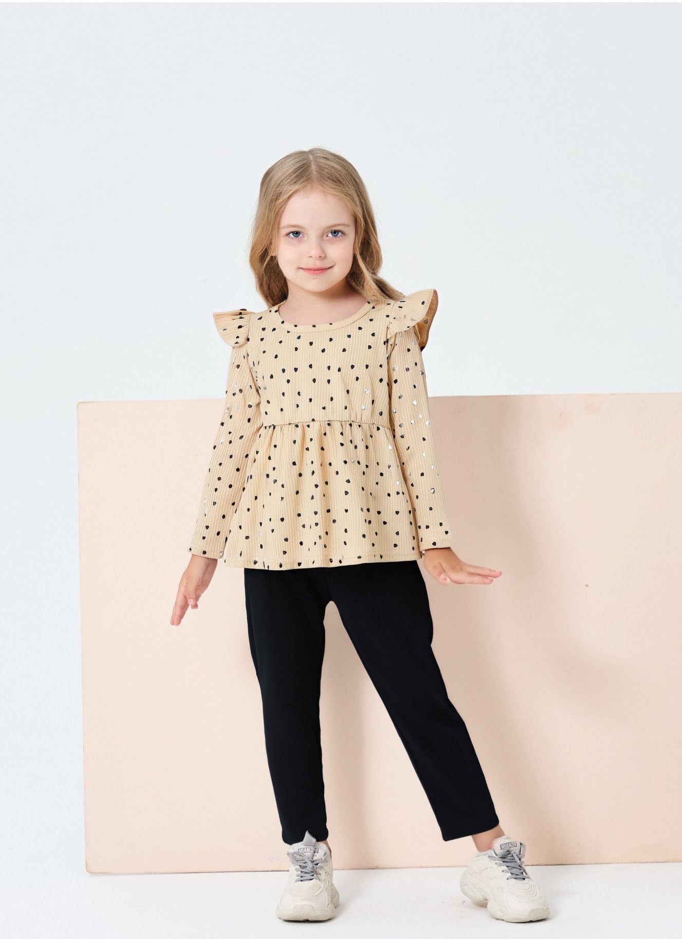 Toddler Girl Clothes Ruffle Long Sleeve Heart Print Tops and Pants 2PC Little Girl Winter Outfits Size (4-7T)