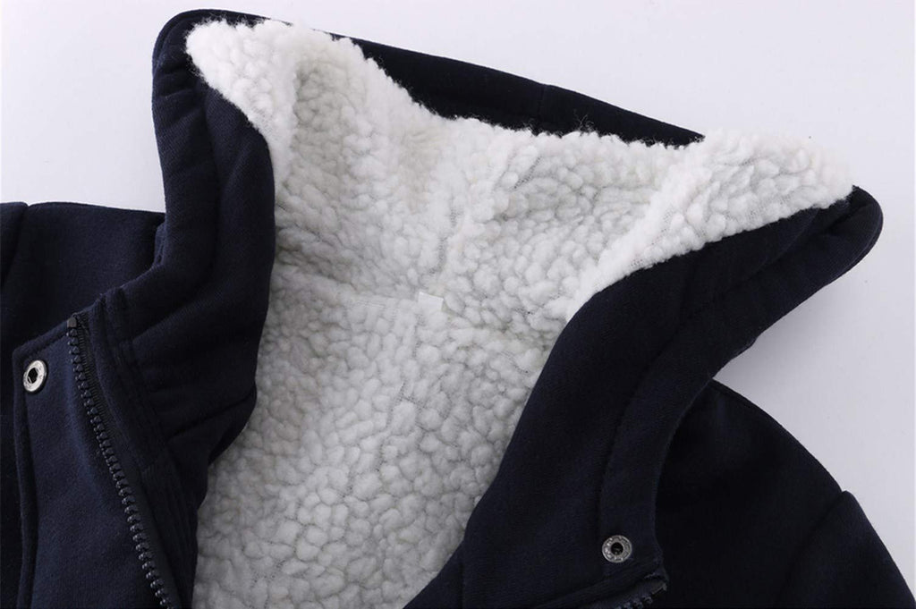 JiangWu Womens Fashion Horn Button Fleece Thicken Coat with Hood Winter Warm Jacket