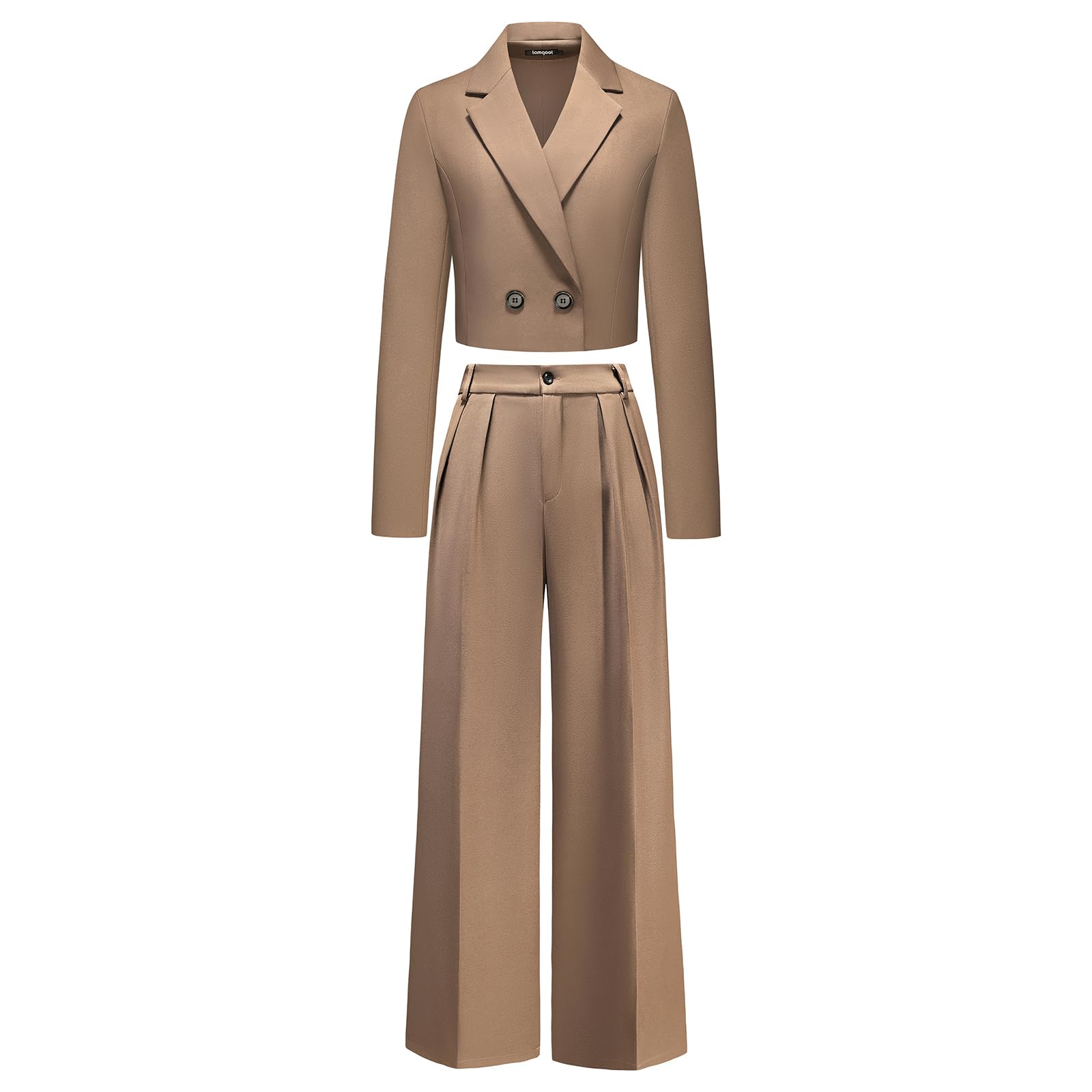 Lamgool Women's Suit 2 Piece Casual Outfits Cropped Blazer High Waisted Wide Leg Pants for Work