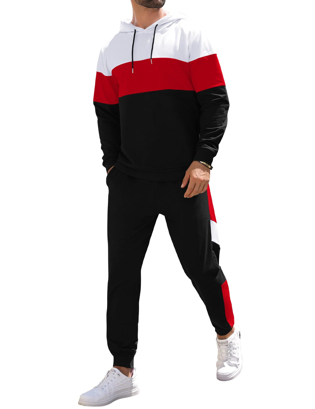 Babioboa Men's Tracksuit 2 Piece Color Block Hoodie Set Pullover Sweatshirt and Jogging Sweatpants Athletic Sweatsuits Set