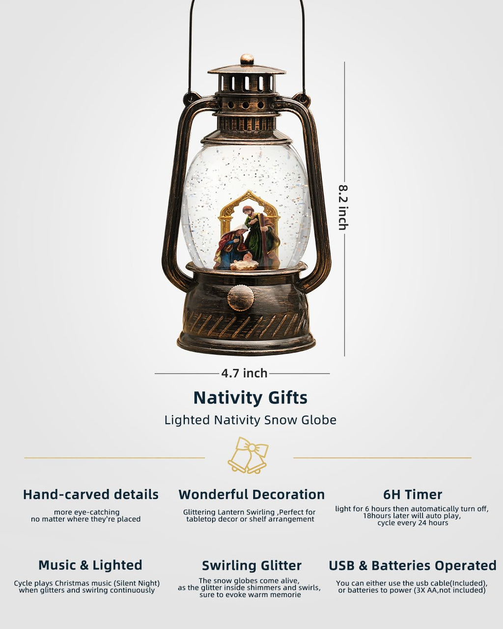 Fall Decor Snow Globe Thanksgiving Decoration Turkey Lantern Light-Up 6H Timer Halloween Pumpkin Glitter Autumn Scene Snow Globes Fall Decoration for Home