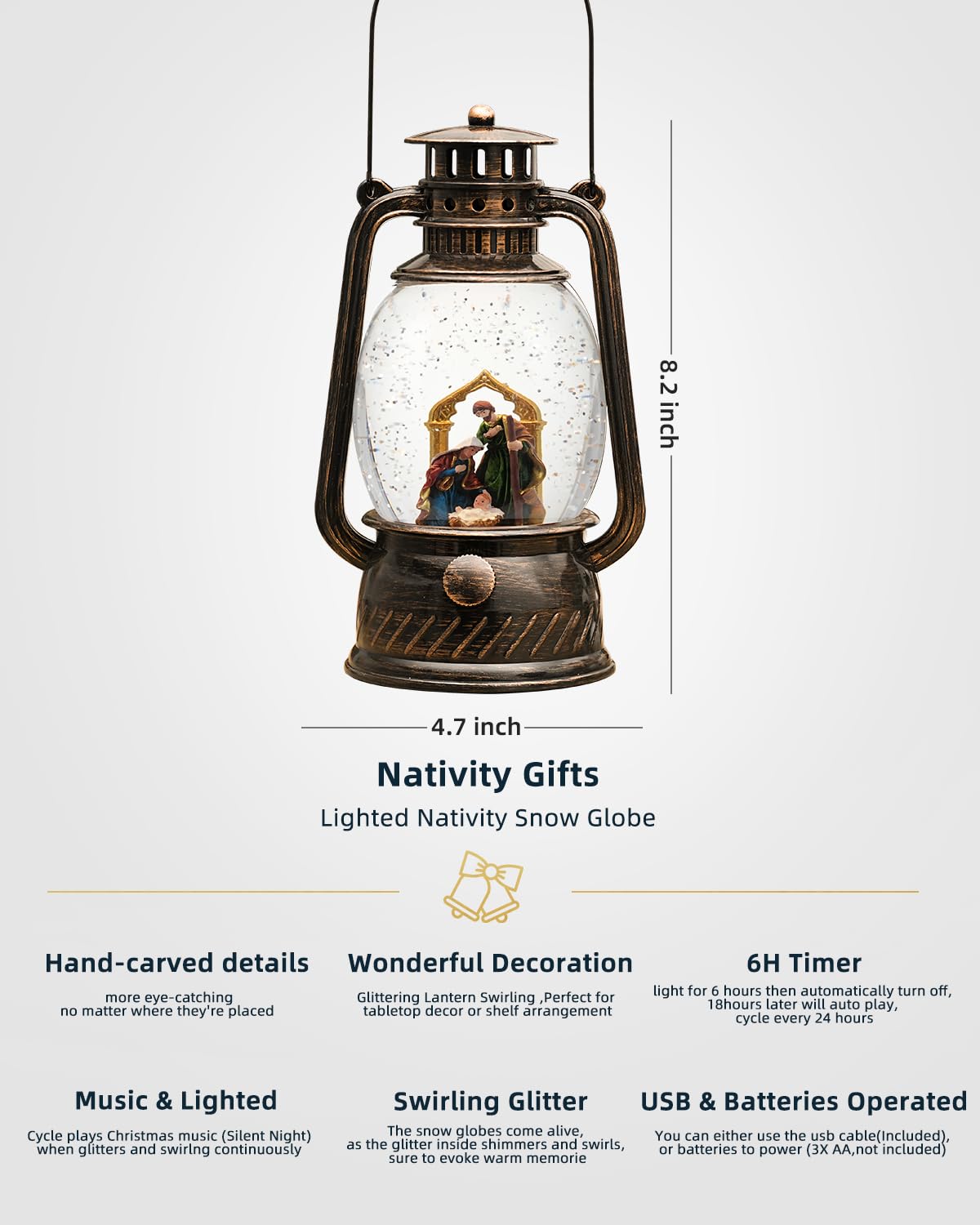 Fall Decor Snow Globe Thanksgiving Decoration Turkey Lantern Light-Up 6H Timer Halloween Pumpkin Glitter Autumn Scene Snow Globes Fall Decoration for Home