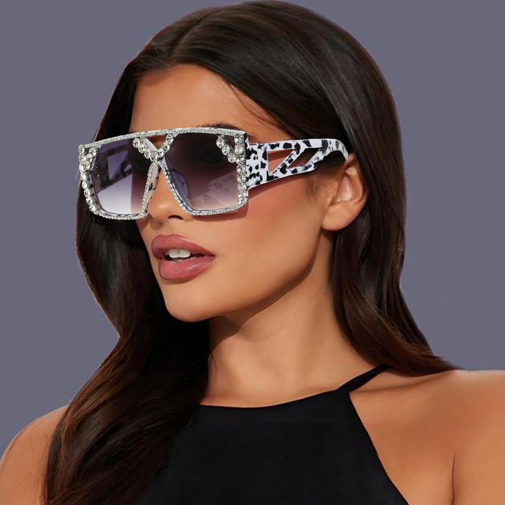 YOGFIT Oversized Square Diamond Sunglasses for Women Fashion Sparkling Crystal Retro Disco Sunglasses