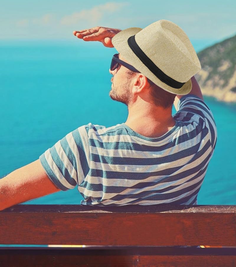 Unisex Classic 1920s Fedora Hat Short Brim Panama Trilby Hat Summer Beach Cap for Men Women