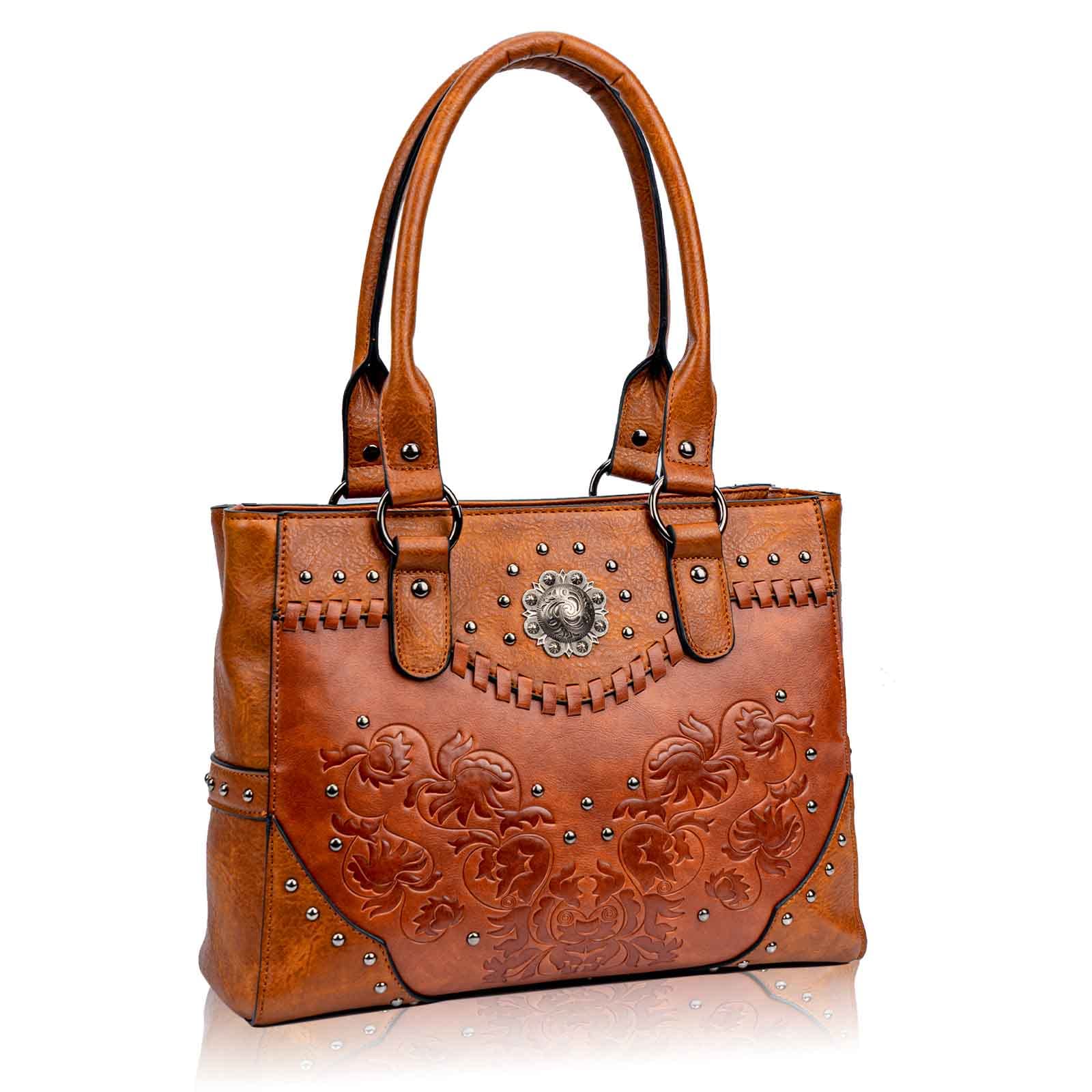 Tote Bag for Women Large Western Purse Ladies Top Handle Shoulder Handbags Vintage Embossed Concho Studs