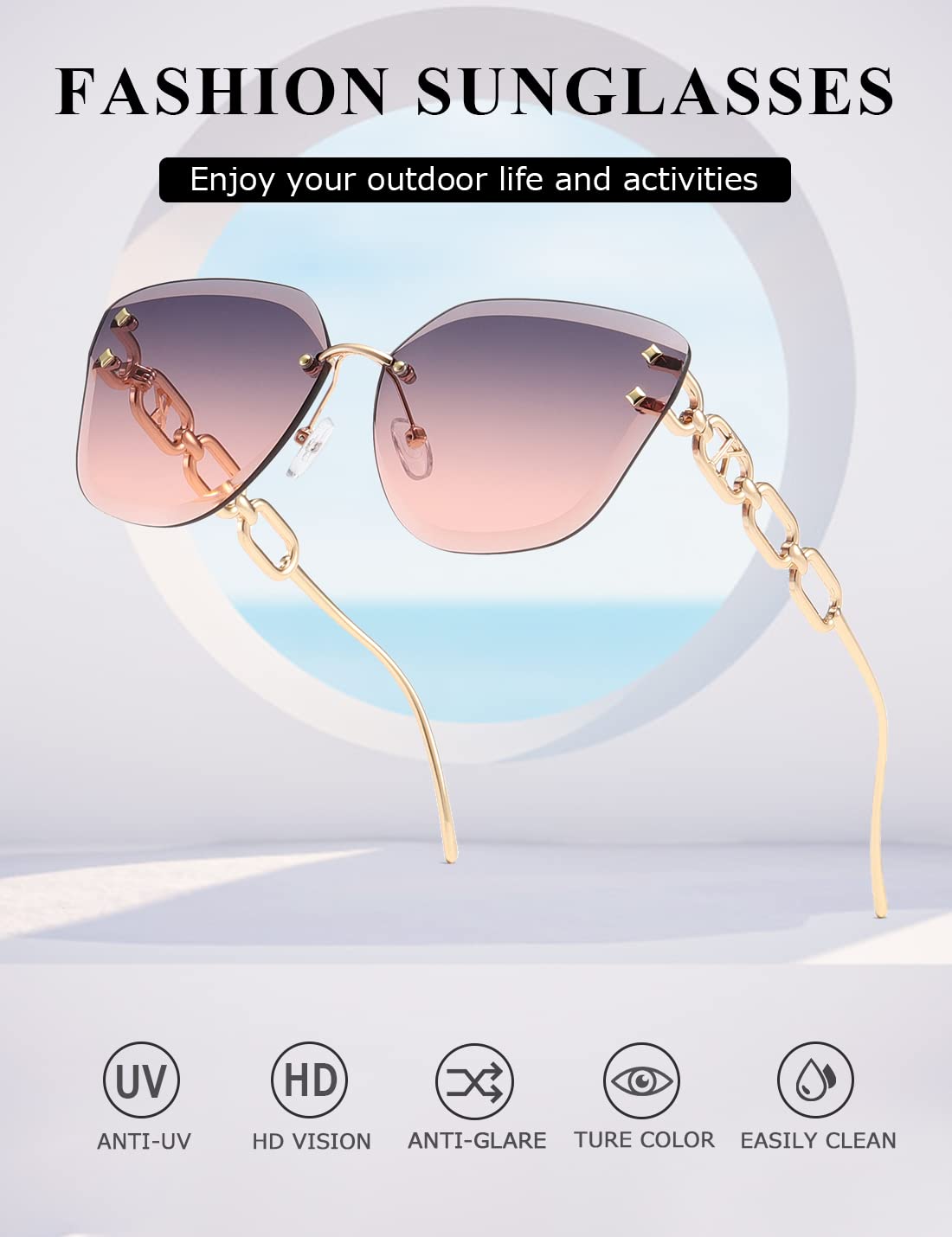 AEVOGUE Sunglasses For Women Oversized Rimless Diamond Cutting Lens Sun Glasses AE0534