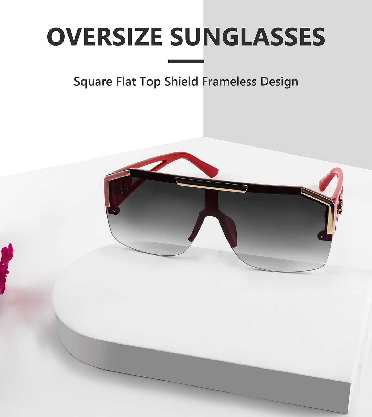 FEISEDY Square Oversized Sunglasses for Men Women, Flat Top Shield One Piece Lens Sun Glasses Shades B2765