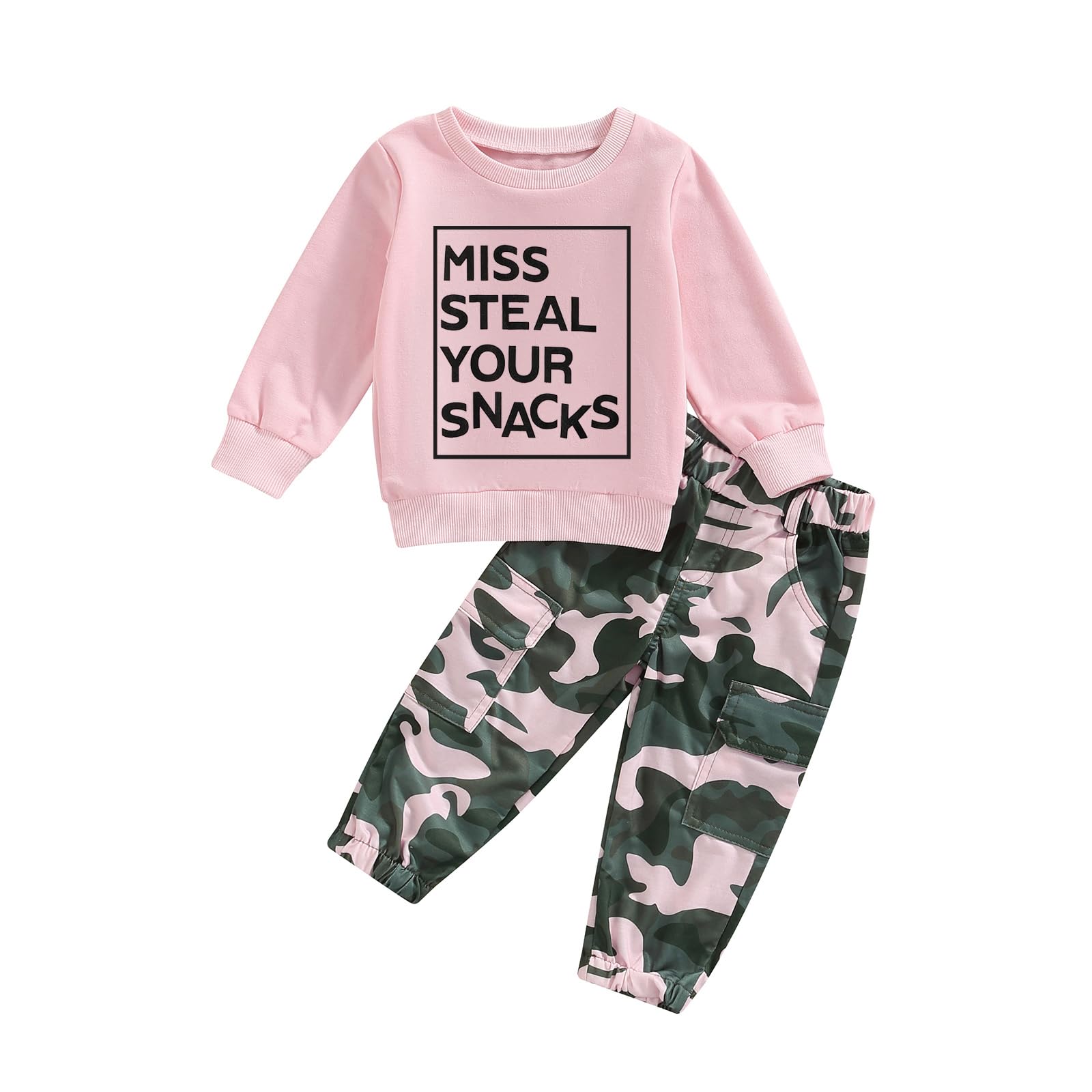 Fernvia Toddler Girls Clothes 2T 3T 4T 5T Fall Outfits Baby Pullover Sweatshirt & Camouflage Pants Set Kids Winter Sweatsuit