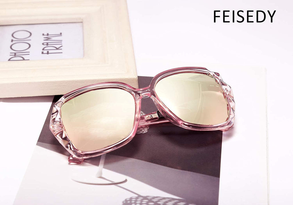 FEISEDY Polarized Women Square Sunglasses Sparkling Composite Shiny Frame B2289