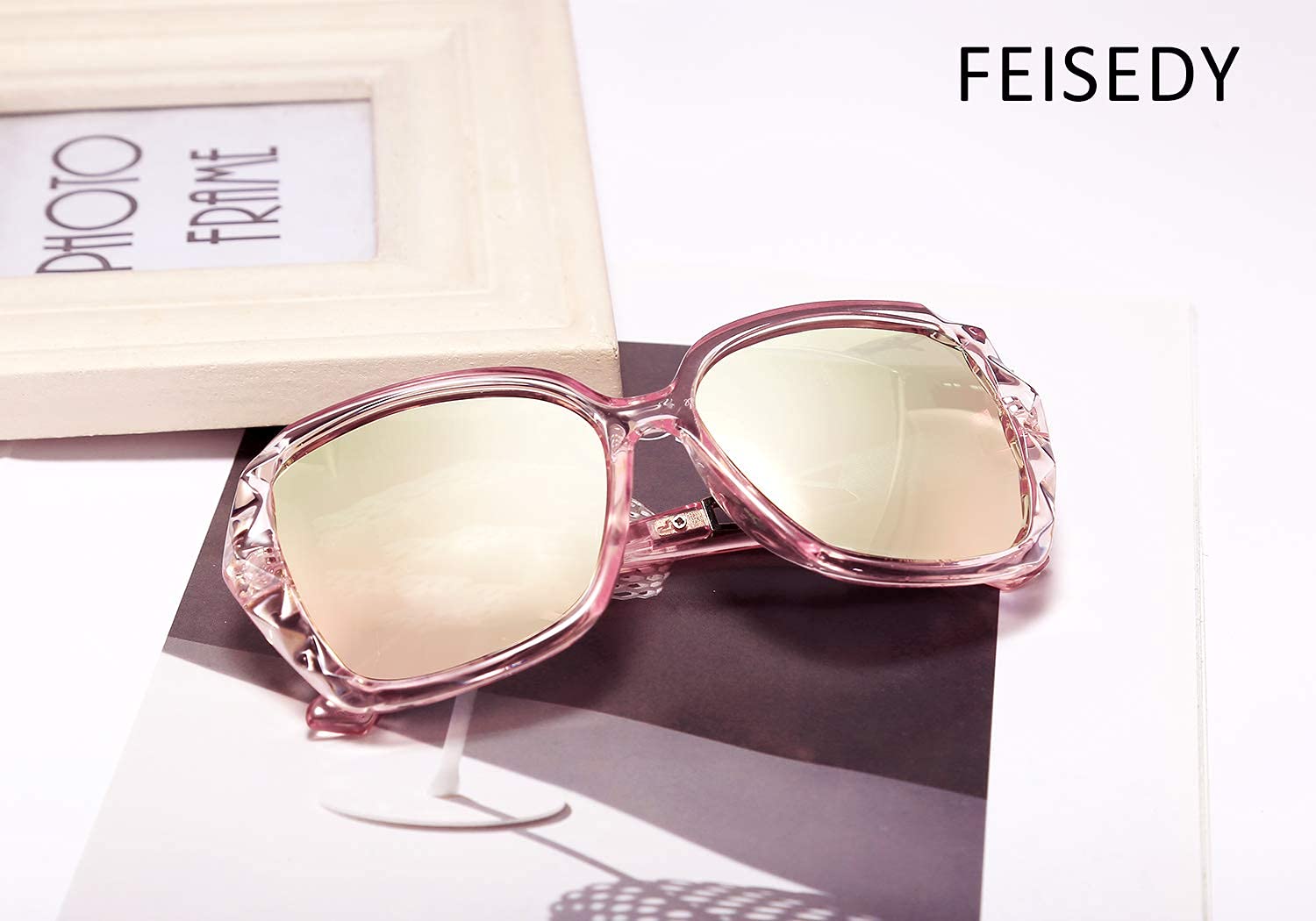 FEISEDY Polarized Women Square Sunglasses Sparkling Composite Shiny Frame B2289