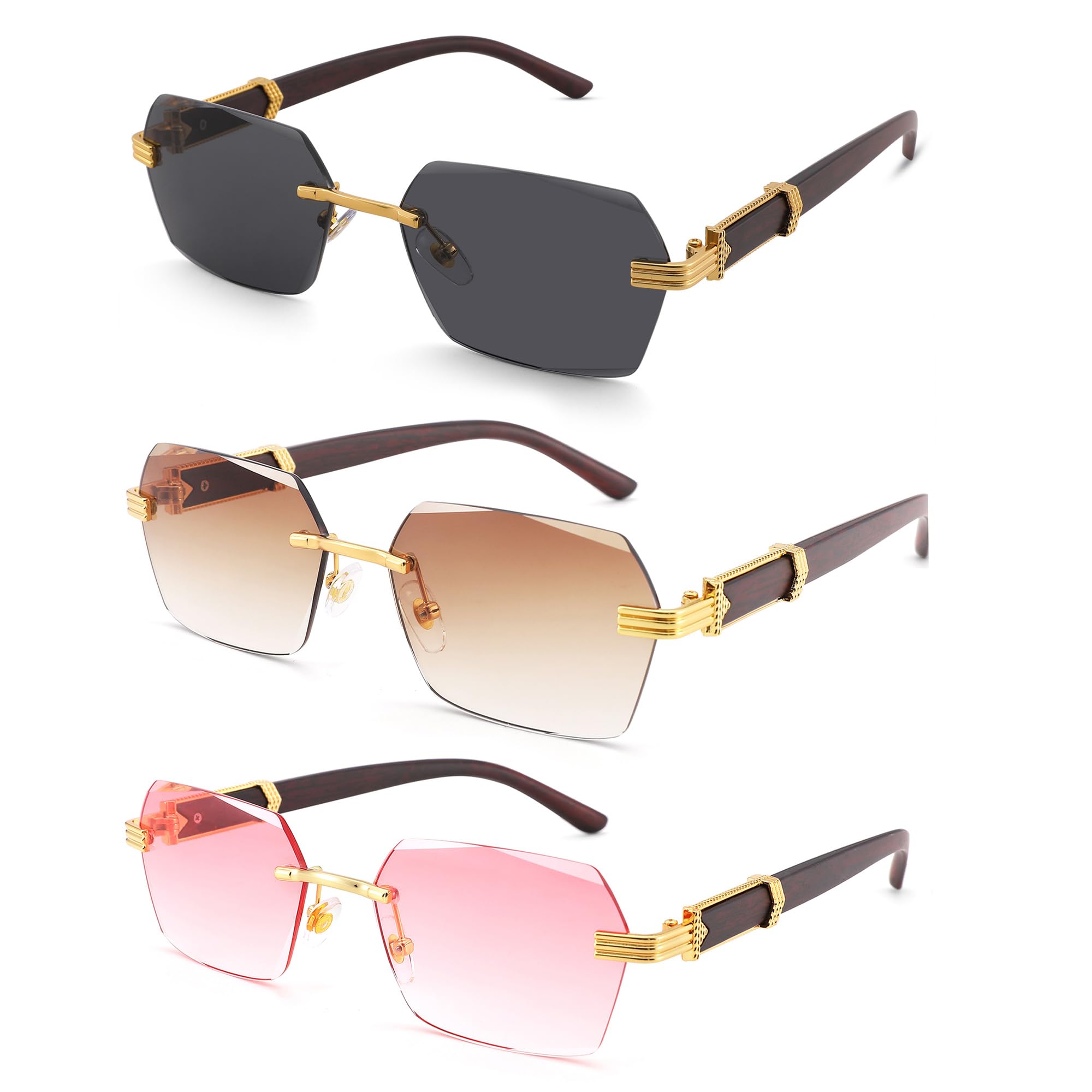 Hycredi Rimless Rectangle Sunglasses Men Women Retro Frameless Square Shade Y2k Sun Glasses Tinted Eyewear