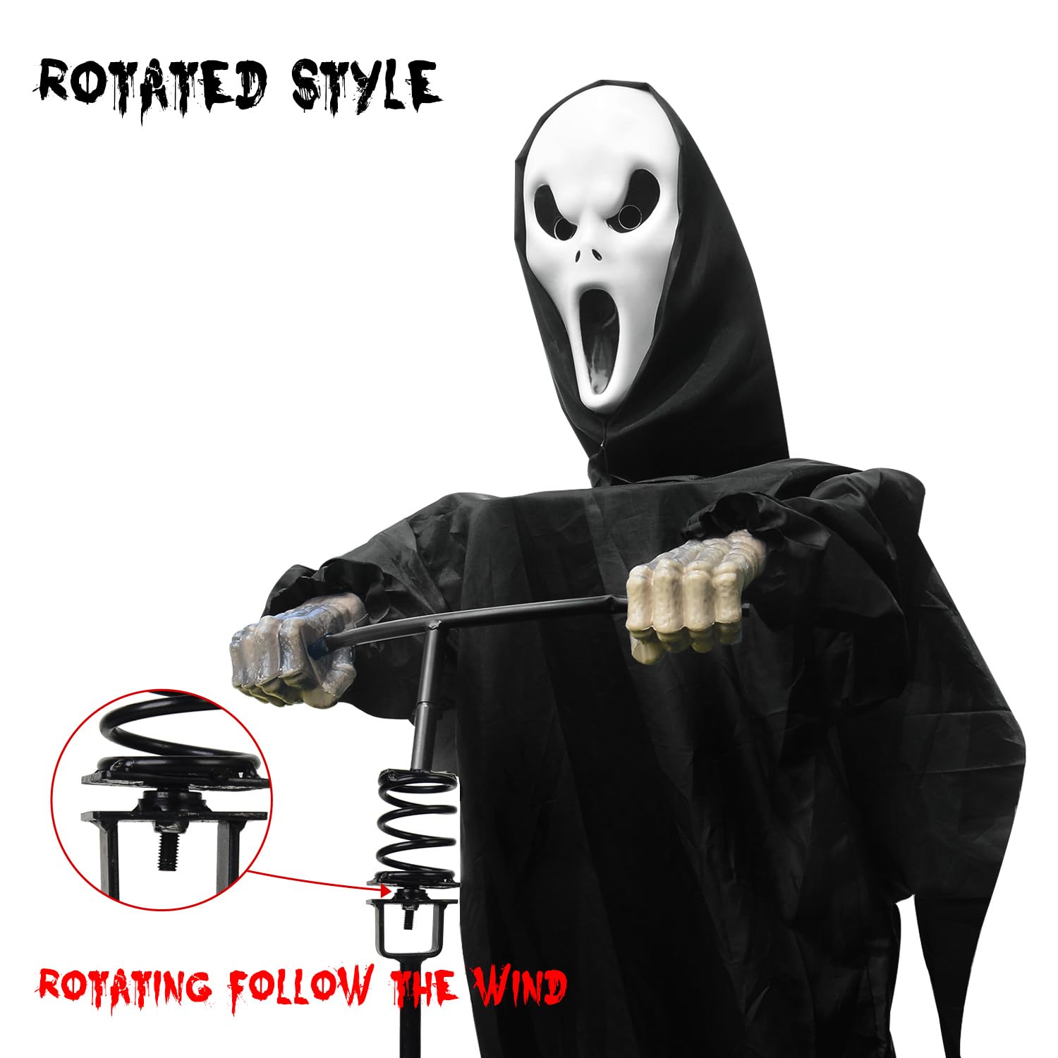 LarpGears Halloween Scarecrow Ghost Outdoor Decorations, 7.5Ft Halloween Rotatable Ghost of Death Flying Ghost Home Decoration for Outdoor Garden, Porch, Yard