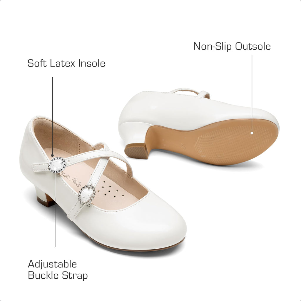Dream Pairs Girls Dress Shoes Mary Jane High Heel Round Toe Straps Pumps Flower Wedding Party Princess Flats for Little/Big Kids