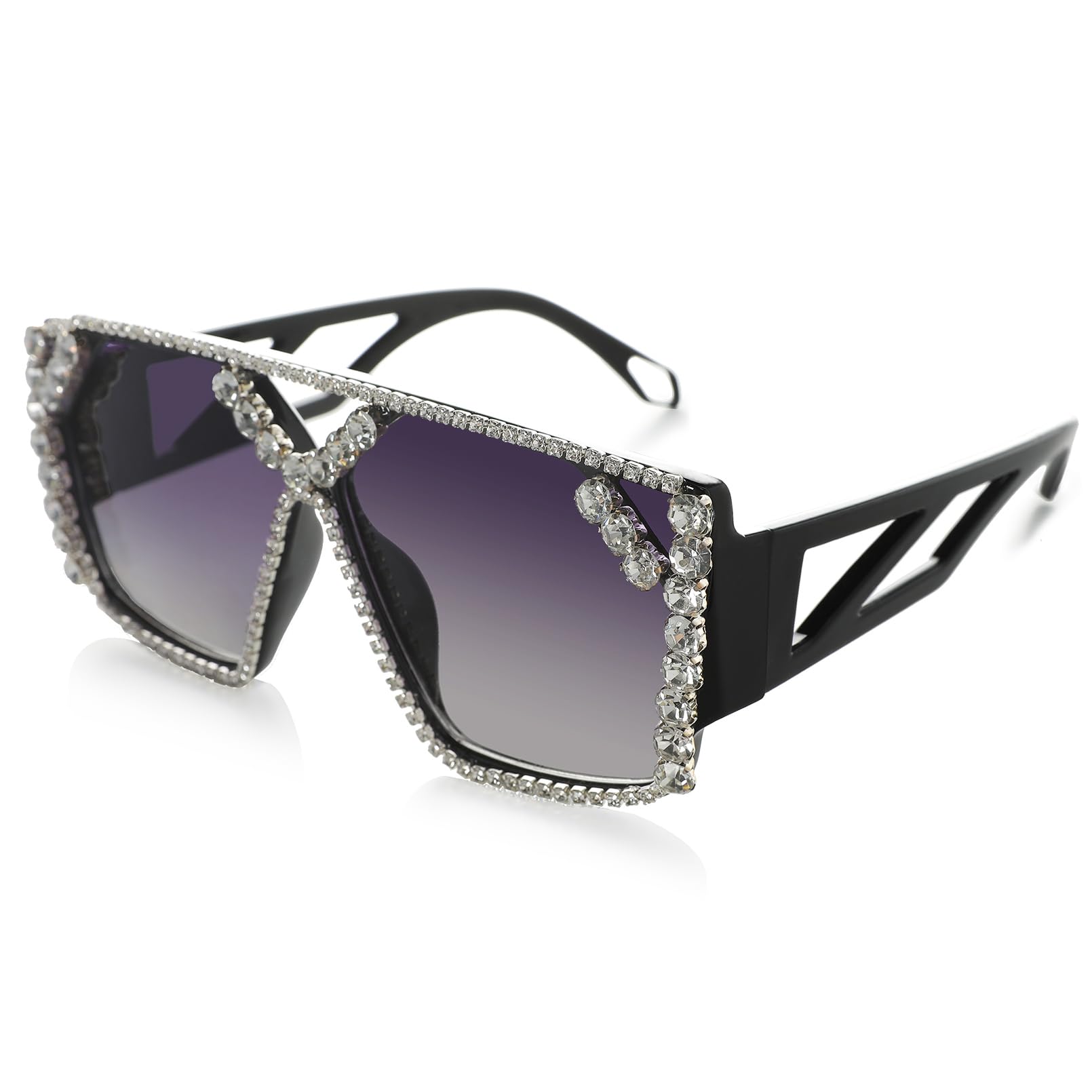 YOGFIT Oversized Square Diamond Sunglasses for Women Fashion Sparkling Crystal Retro Disco Sunglasses