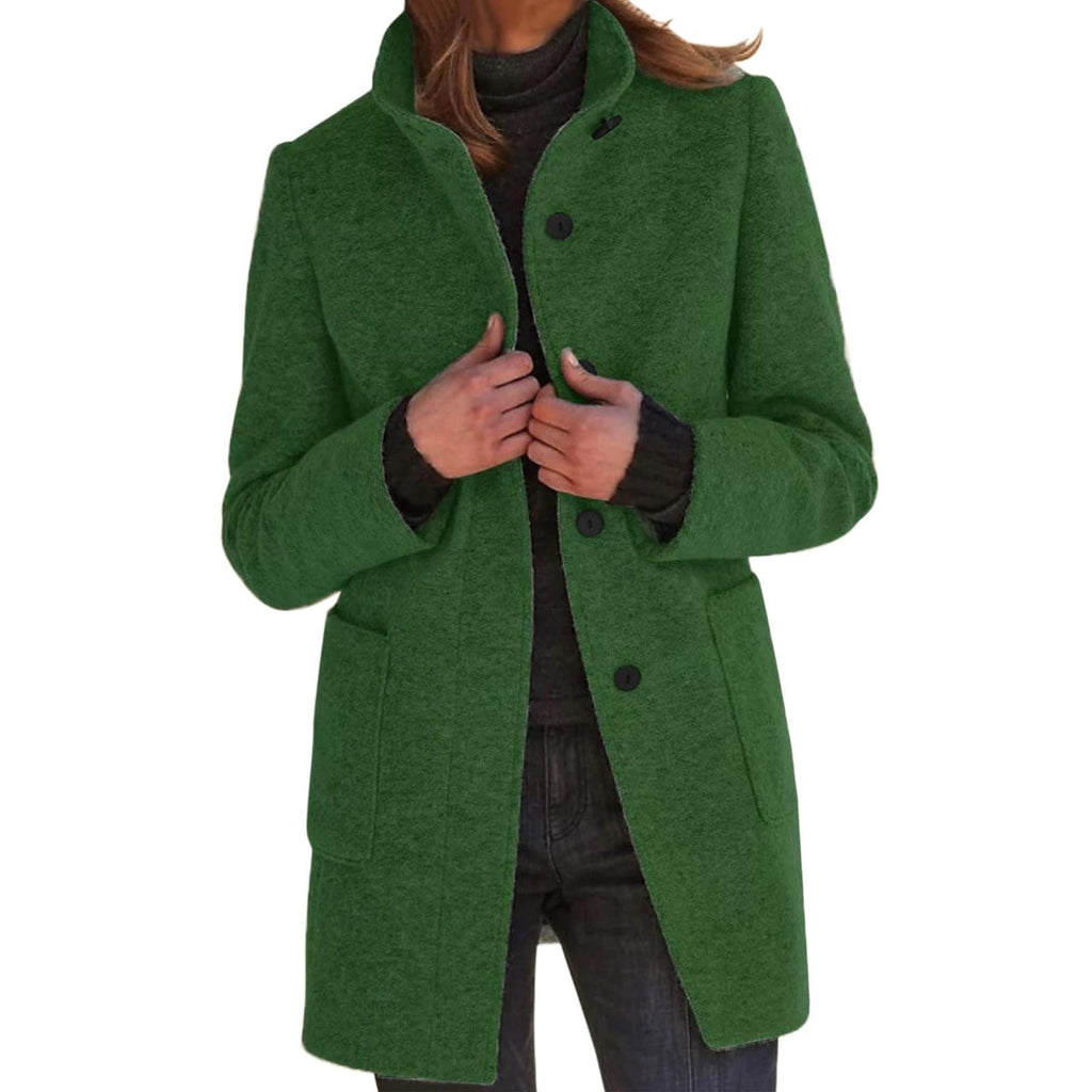 Pea Coats for Women Winter Wool Blend Peacoat Jacket Casual Stand Collar Single Breasted Pea Coat Long Sleeve Jackets