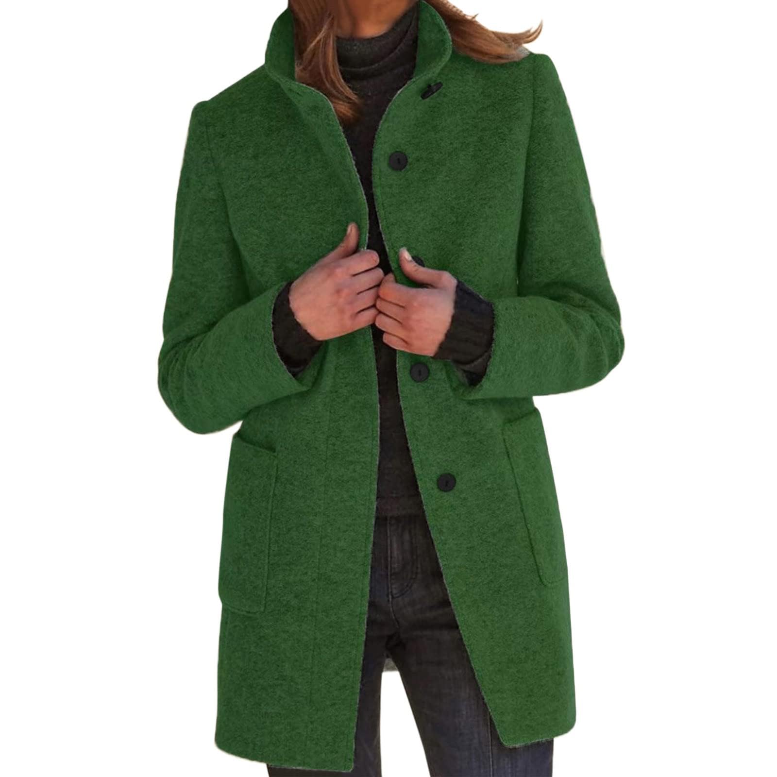 Pea Coats for Women Winter Wool Blend Peacoat Jacket Casual Stand Collar Single Breasted Pea Coat Long Sleeve Jackets
