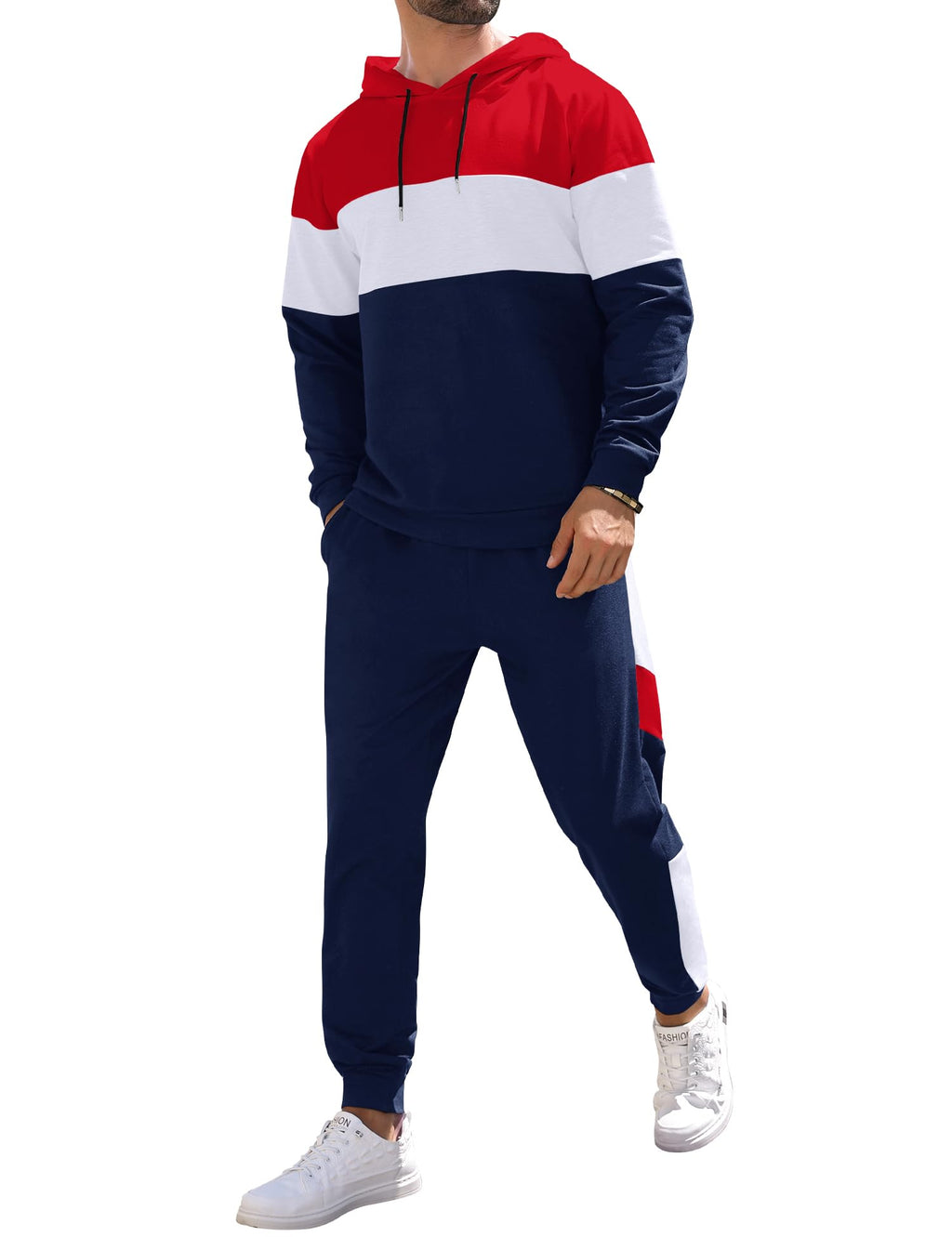 Babioboa Men's Tracksuit 2 Piece Color Block Hoodie Set Pullover Sweatshirt and Jogging Sweatpants Athletic Sweatsuits Set