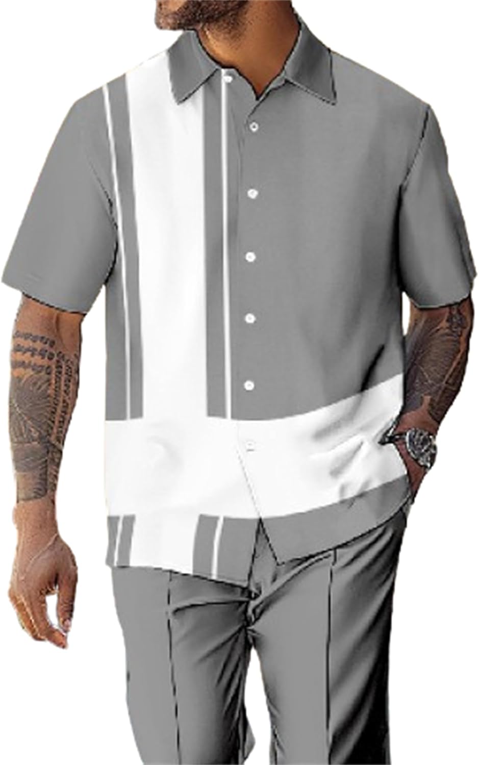 TIFIYA Men's Short Sleeve 2 Piece Leisure Suits,Shirts and Pants Set,Fashion Gentleman Attire Outfits S-5XL