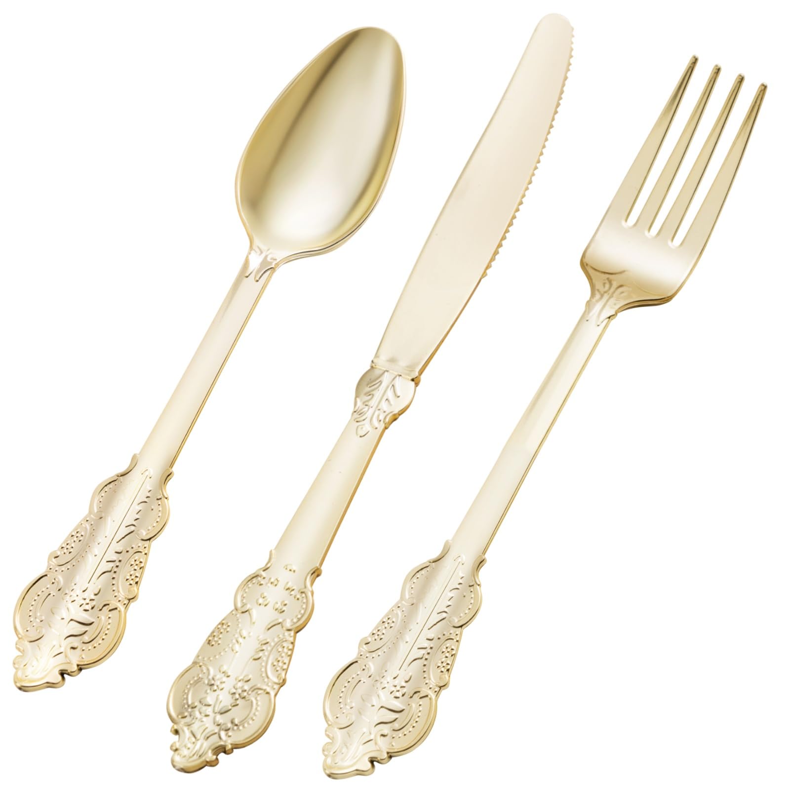75PCS Gold Plastic Silverware for 25 Guests, Heavy Duty Gold Disposable Utensils Sets, Includes 25 Forks, 25 Spoons, 25 Knives, Elegant Cutlery Perfect for Wedding, Party