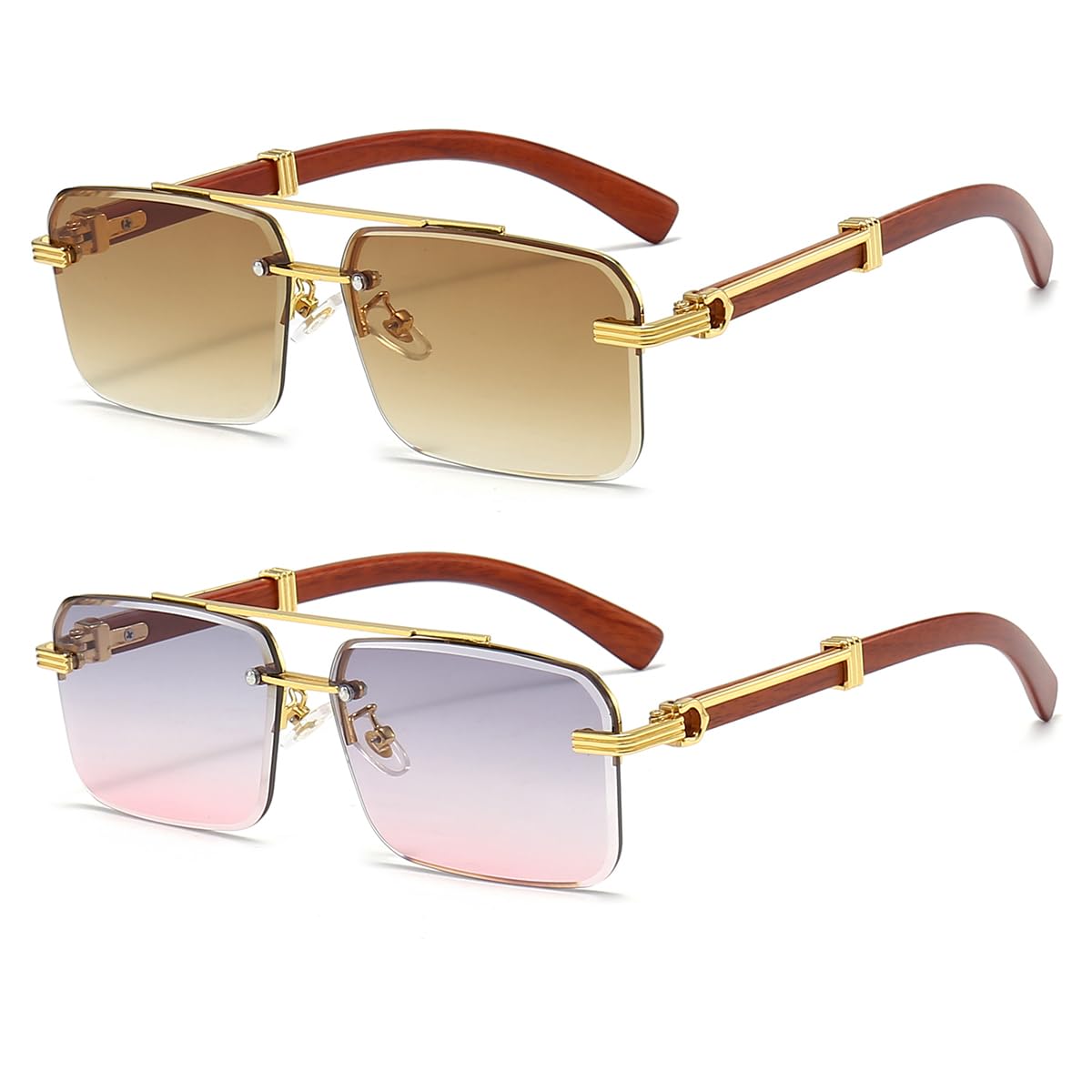 JOVAKIT Trendy Square Sunglasses for Men Women Semi Rimless Frame Shades 90s Vintage Retro Sun Glasses UV400 Protection