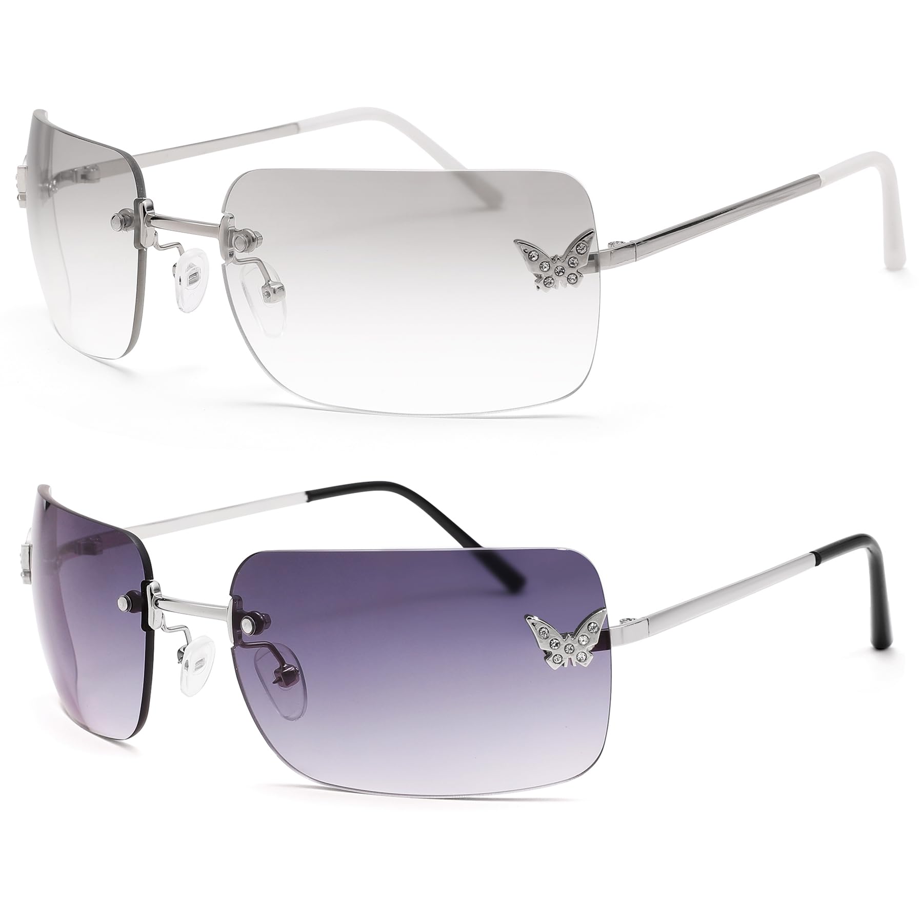 Rectangle Rimless Sunglasses for Women Retro Trendy Square Sun Glasses Vintage Shades