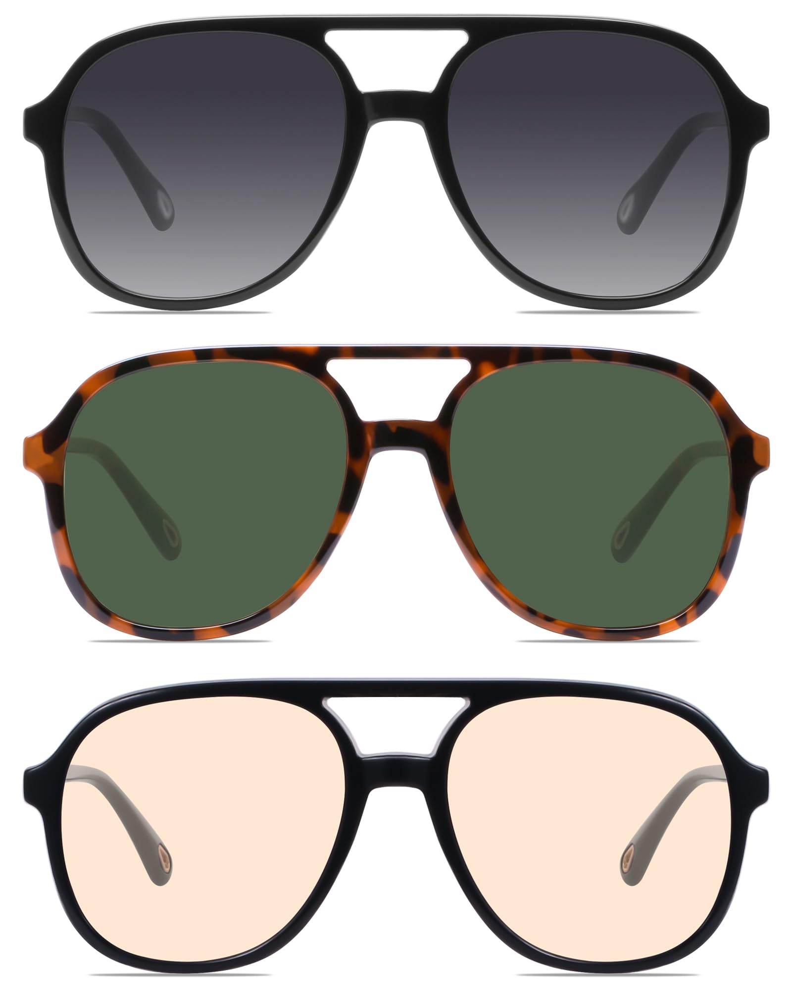 YDAOWKN Retro Square Aviator Sunglasses for Womens Mens Vintage 70s Double Bridge Sun Glasses