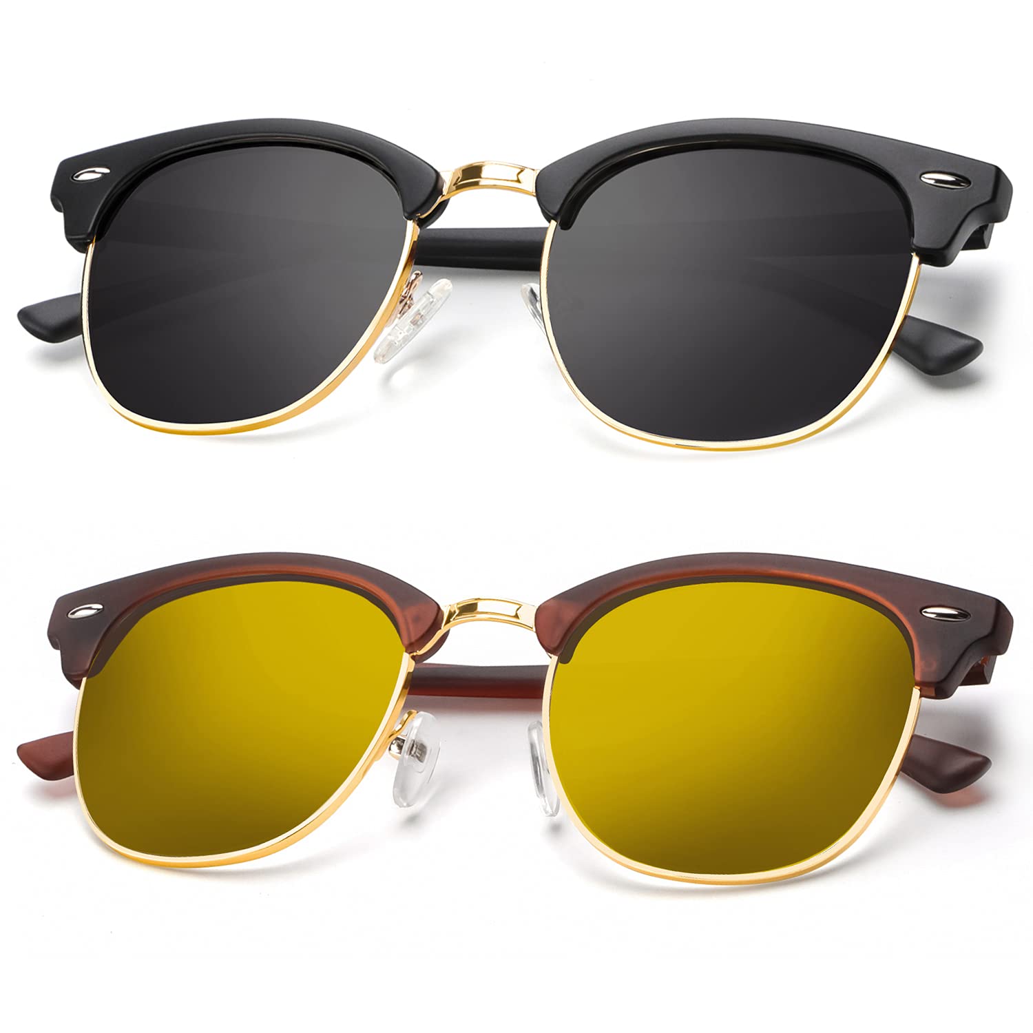 KALIYADI Polarized Sunglasses for Men and Women Semi-Rimless Frame Driving Sun glasses UV Blocking