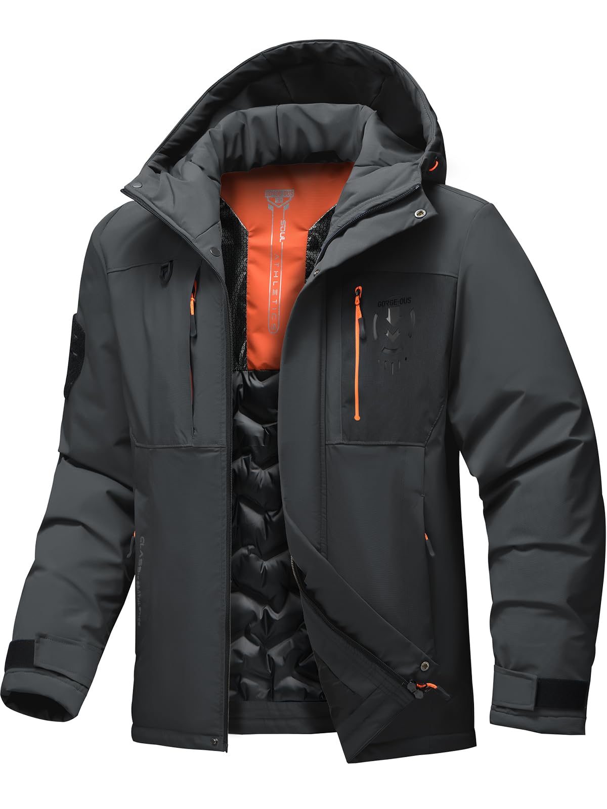 Men's Thermal Waterproof Windproof Jacket Hooded Insulated, Lightweight Winter Snow Coat with Multiple Pockets
