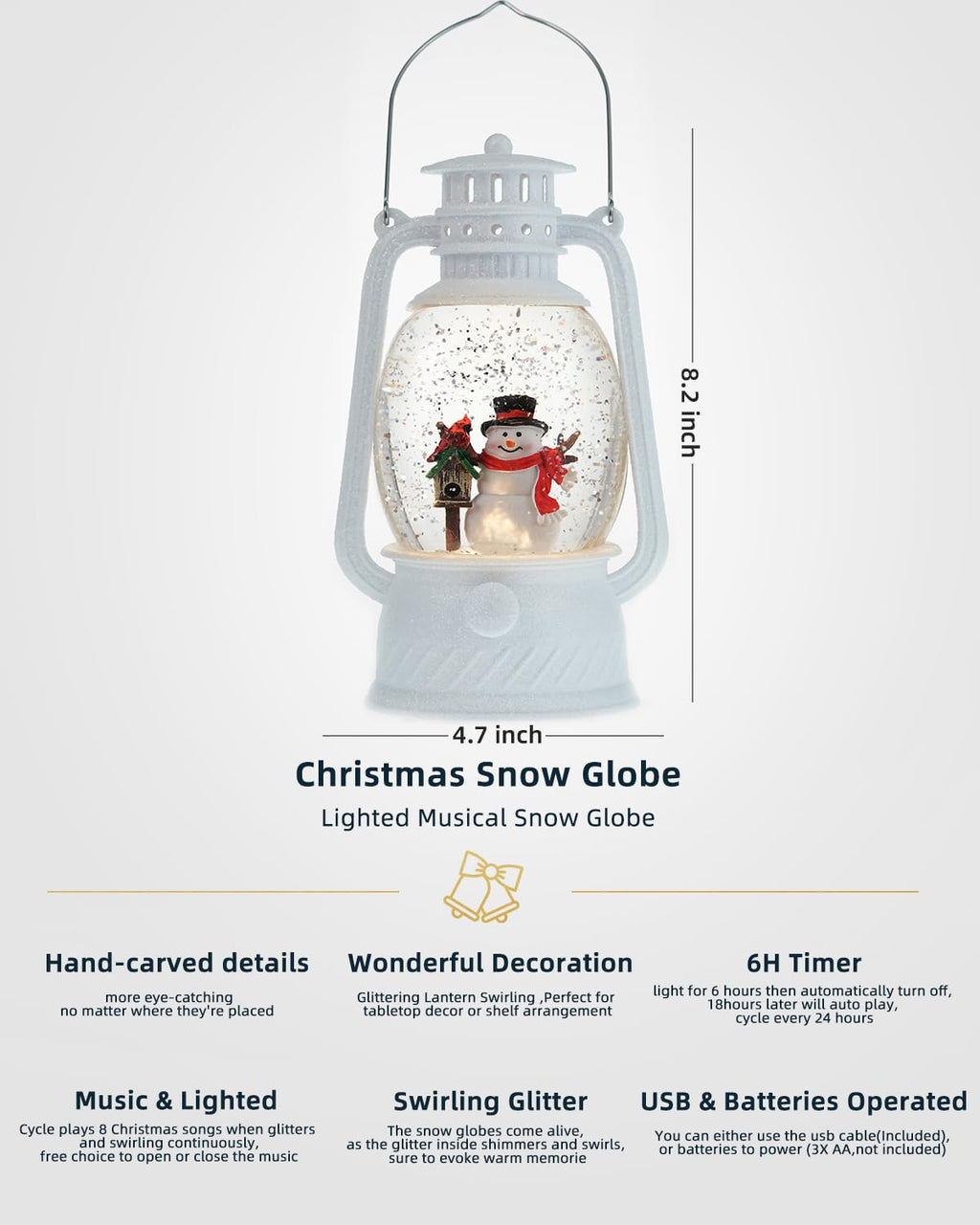 Fall Decor Snow Globe Thanksgiving Decoration Turkey Lantern Light-Up 6H Timer Halloween Pumpkin Glitter Autumn Scene Snow Globes Fall Decoration for Home