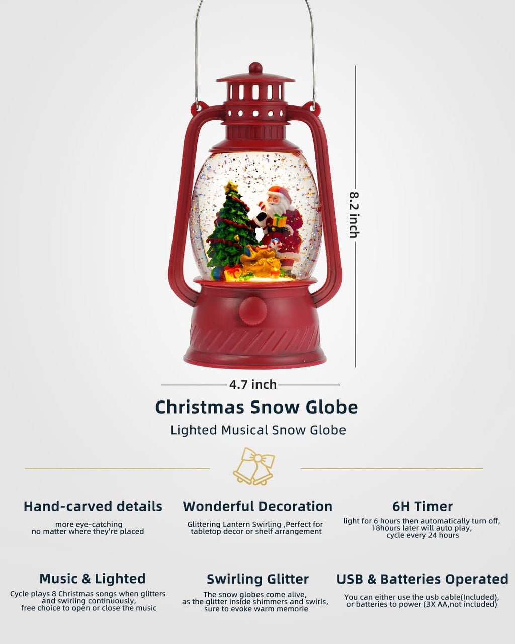 Fall Decor Snow Globe Thanksgiving Decoration Turkey Lantern Light-Up 6H Timer Halloween Pumpkin Glitter Autumn Scene Snow Globes Fall Decoration for Home