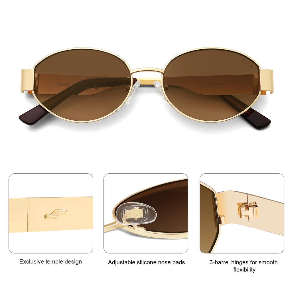 SOJOS Retro Oval Sunglasses for Women Trendy Classic Shades UV400 Protection SJ1256