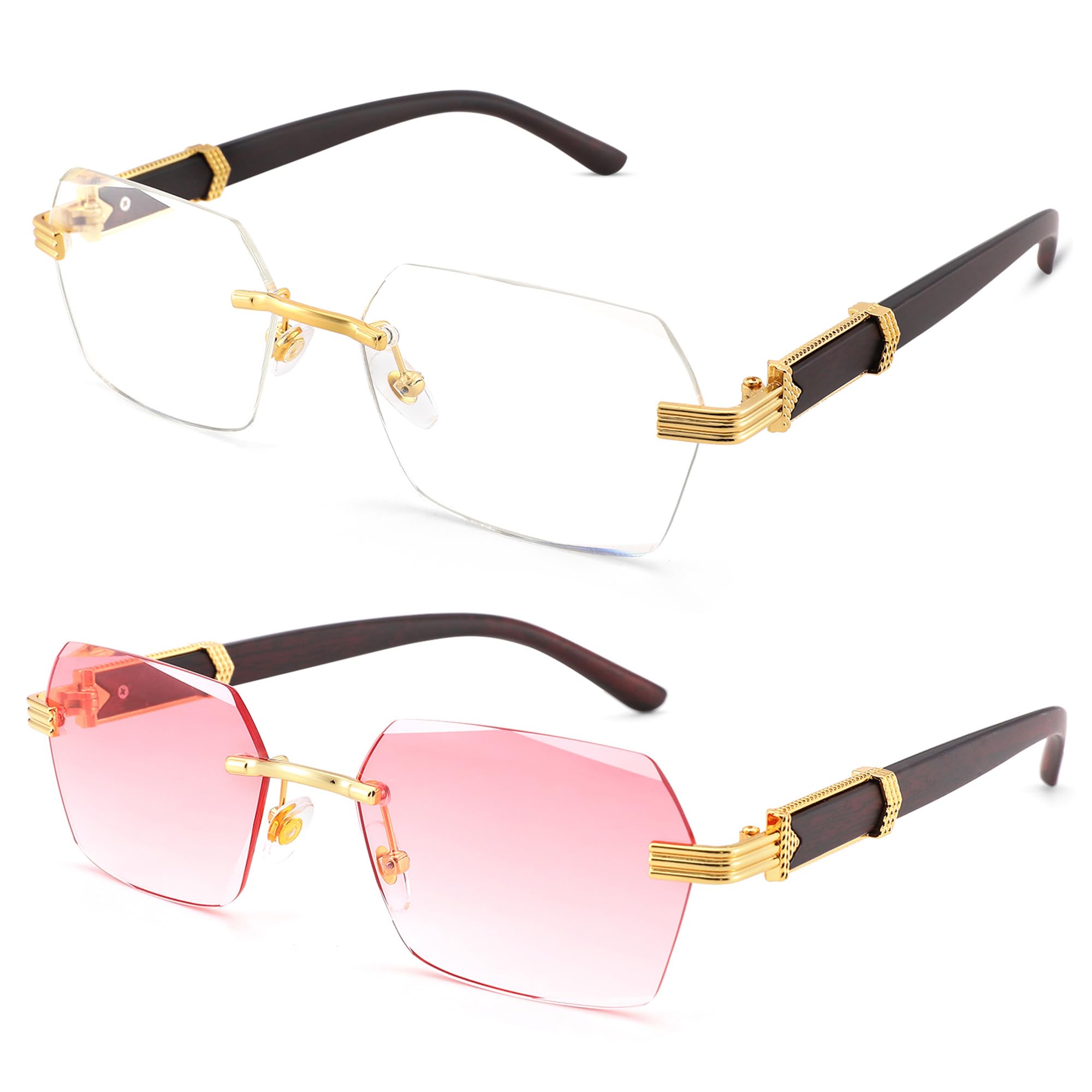 Hycredi Rimless Rectangle Sunglasses Men Women Retro Frameless Square Shade Y2k Sun Glasses Tinted Eyewear