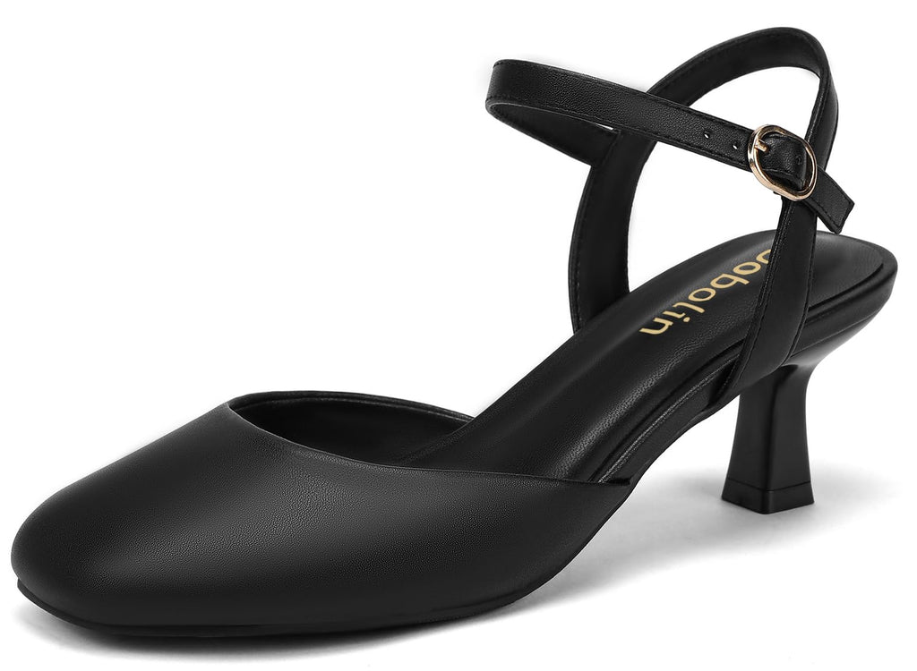 2.2 Inch Kitten Heels for Women Closed Toe Dress Shoes for Women Comfortable Dressy Low Stiletto Heel with Ankle Strap Womens Pumps