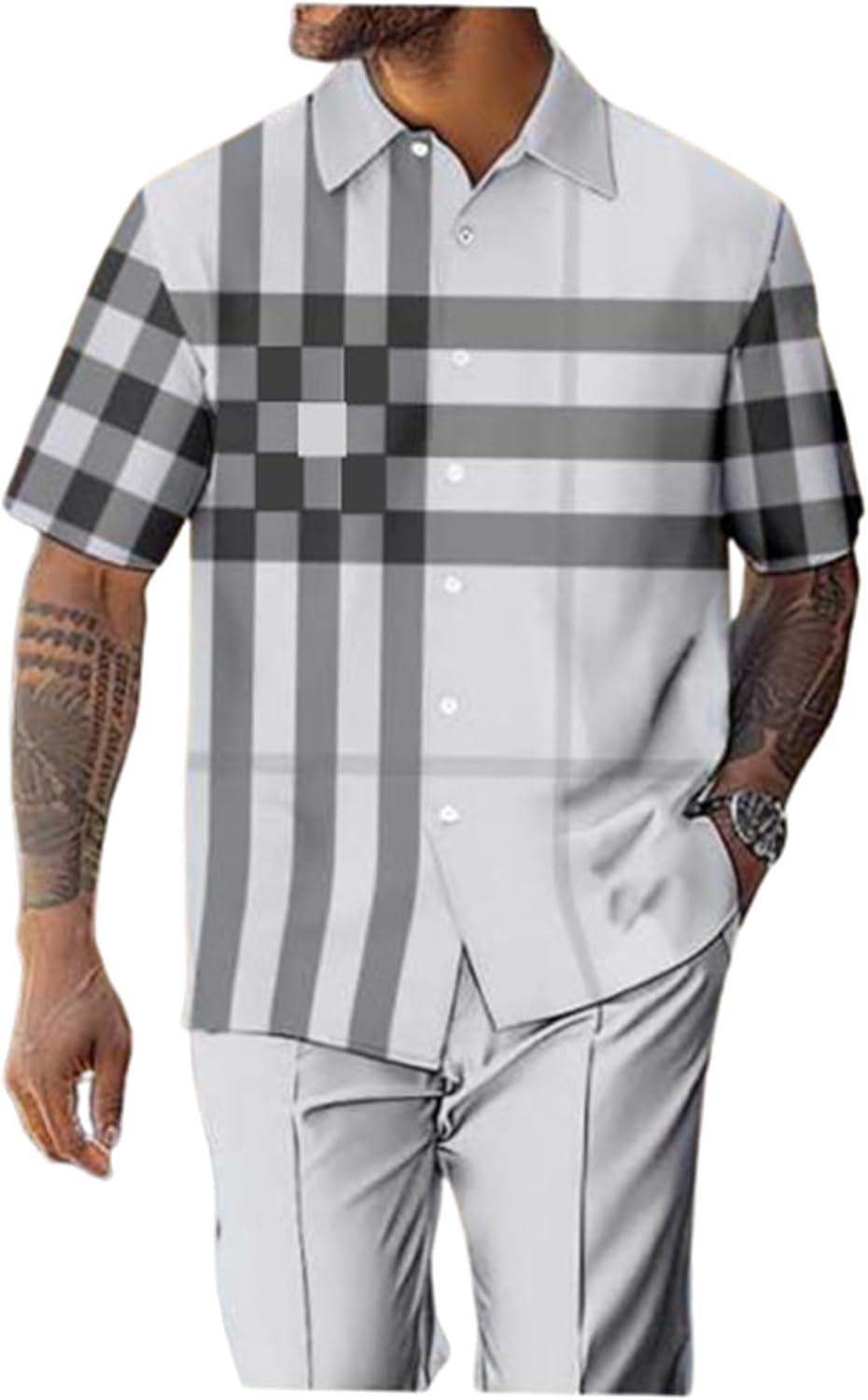 TIFIYA Men's Short Sleeve 2 Piece Leisure Suits,Shirts and Pants Set,Fashion Gentleman Attire Outfits S-5XL