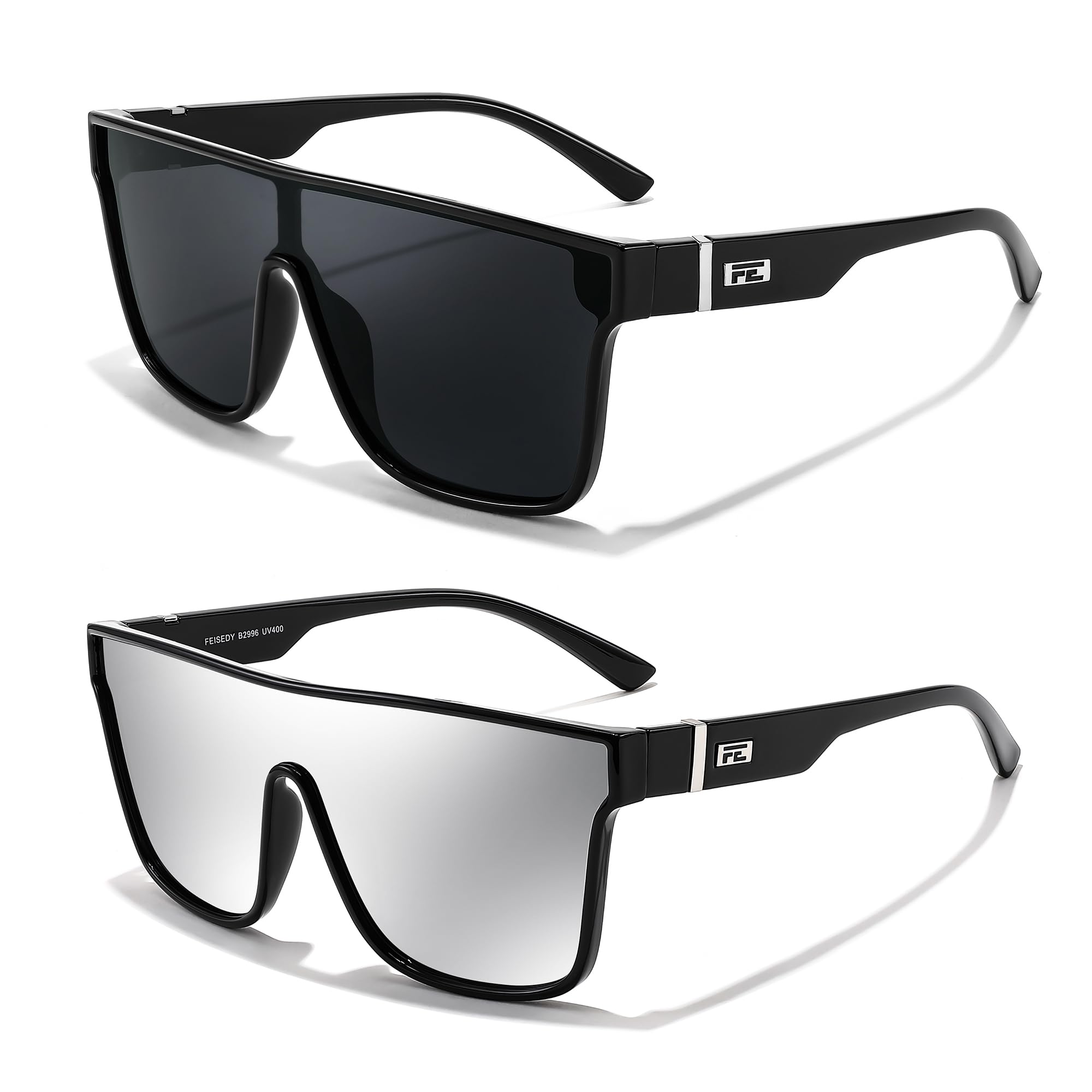 FEISEDY Sunglasses for Women Men, Fashion Mirrored Single Lens, Driving Beach Sunnies UV400 Shades B2996