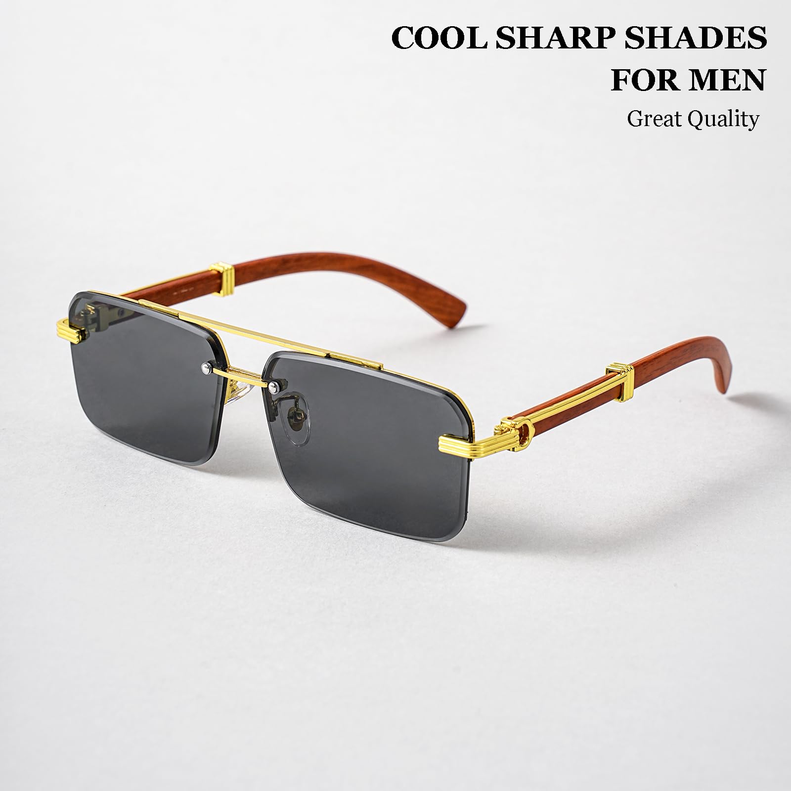 Gleyemor Mens Sunglasses Fashion Rimless Rectangle Sunglasses Square Frameless Sunglasses for Men