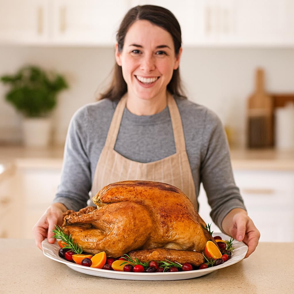 HIC Kitchen Turkey Embossed Serving Platter, Fine Porcelain, Oversized