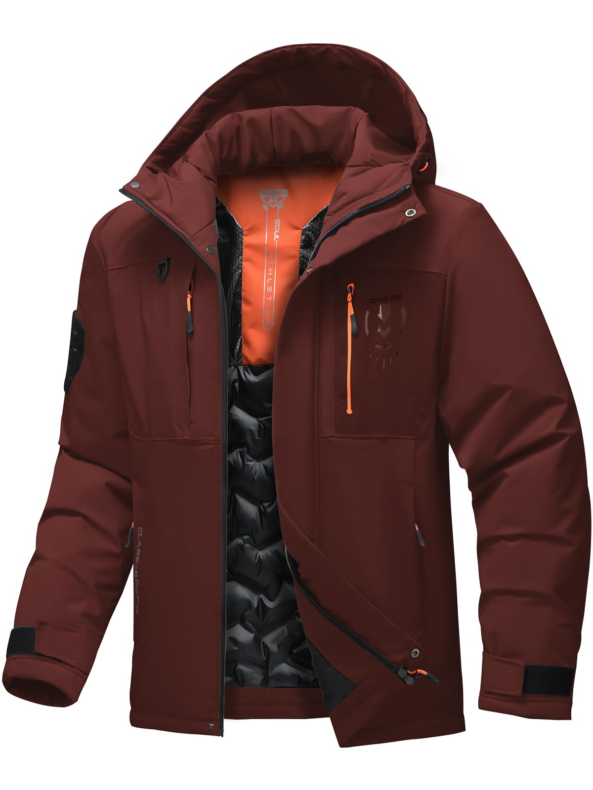 Men's Thermal Waterproof Windproof Jacket Hooded Insulated, Lightweight Winter Snow Coat with Multiple Pockets