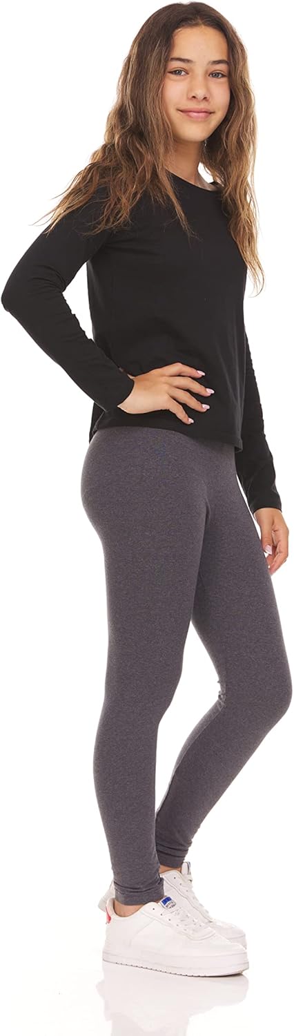 Toddler and Big Girls Leggings, Black Cotton Spandex Stretch Pants - Kids Dance Clothing, Yoga and Ballet Tights, 5-Pack