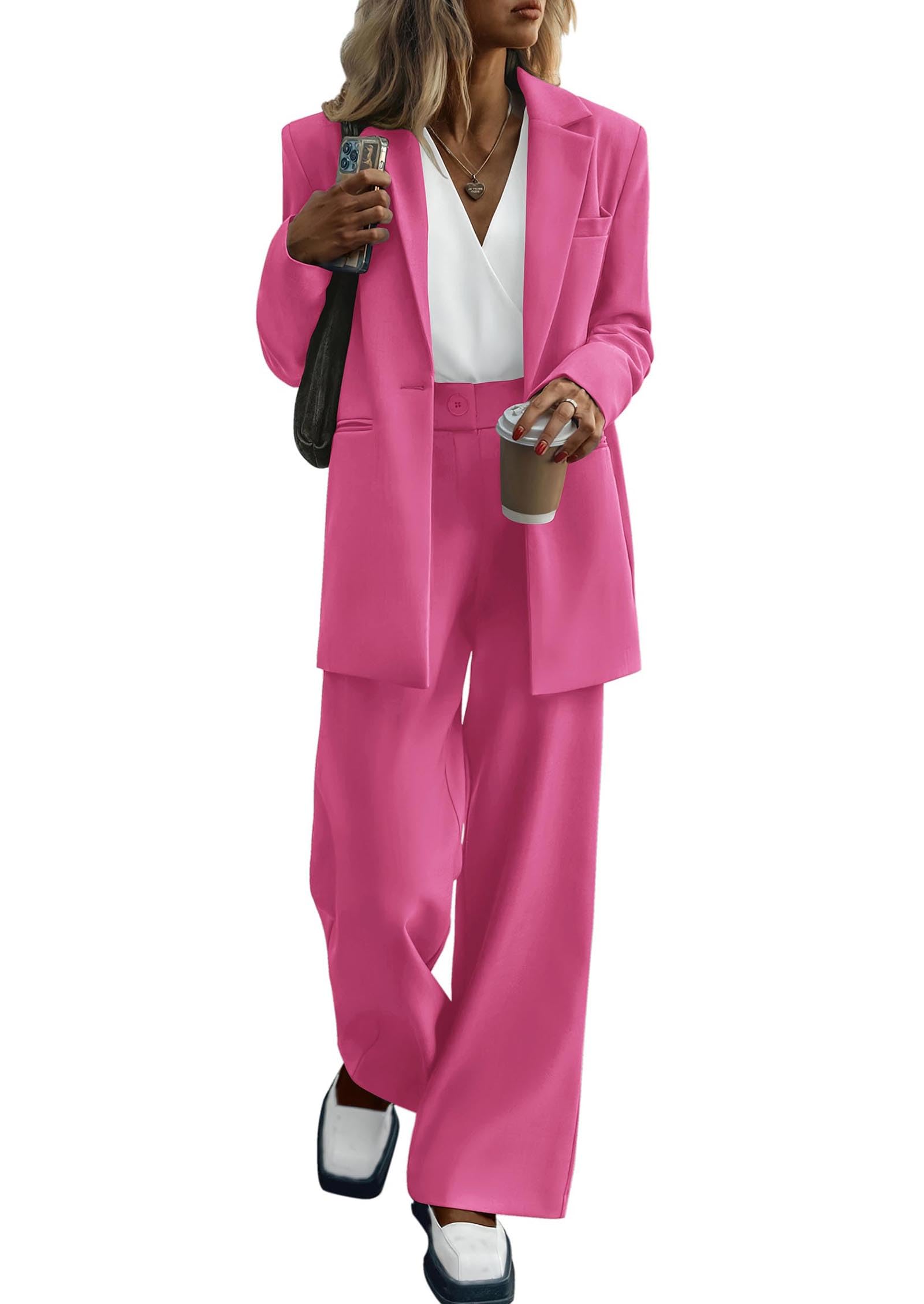 KIRUNDO Women Suits 2 Piece Set Business Casual Dressy Oversized Blazer Jacket and Wide Leg Dress Pantsuits Formal Outfits