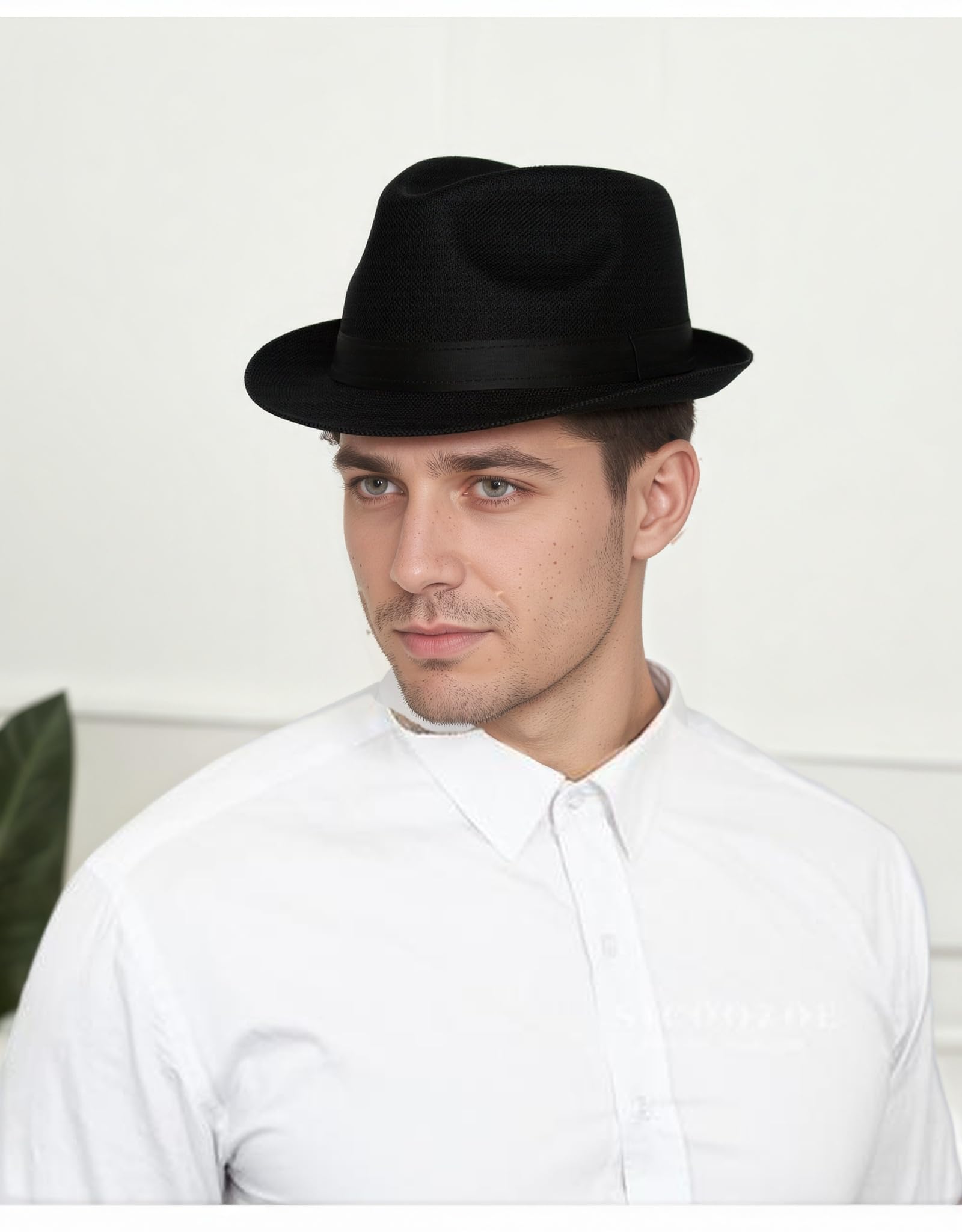 Unisex Classic 1920s Fedora Hat Short Brim Panama Trilby Hat Summer Beach Cap for Men Women