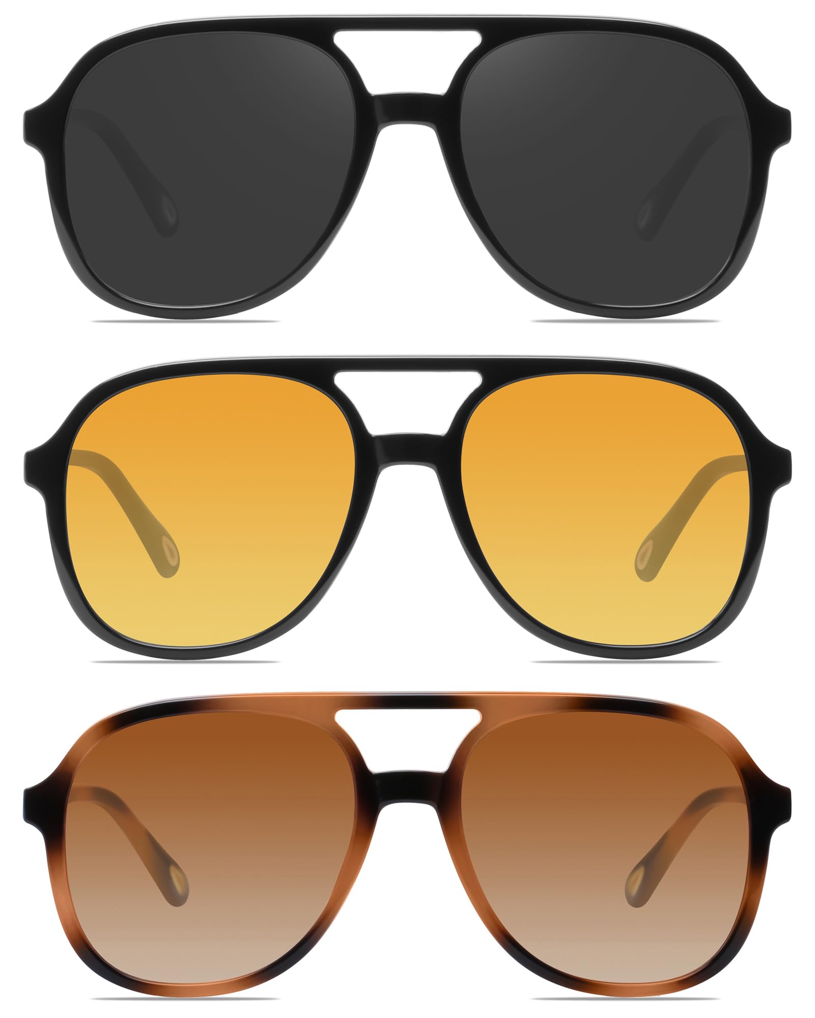 YDAOWKN Retro Square Aviator Sunglasses for Womens Mens Vintage 70s Double Bridge Sun Glasses