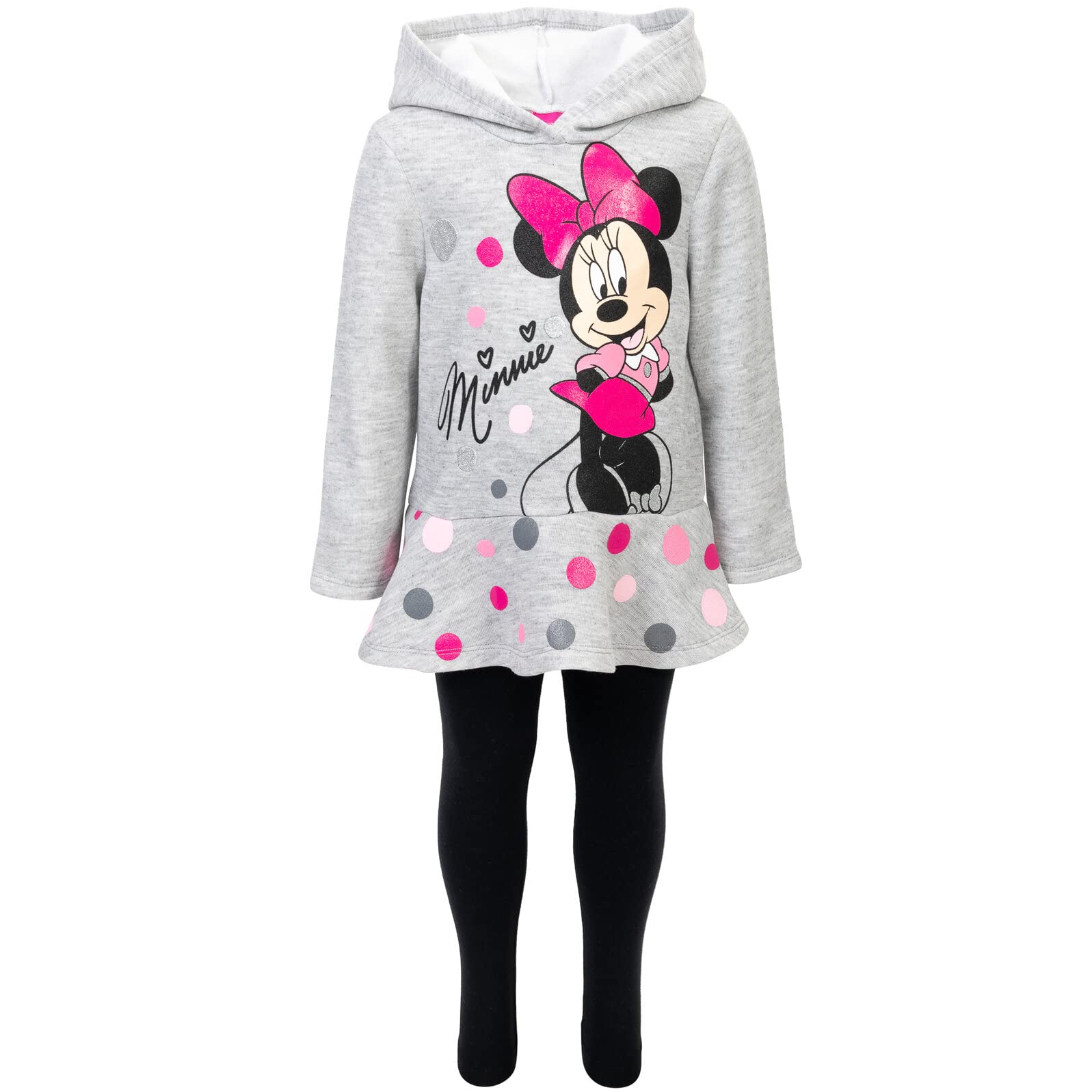 Disney Minnie Mouse Fleece Pullover Crossover Hoodie and Leggings Outfit Set Infant to Big Kid Sizes (12 Months - 14-16)