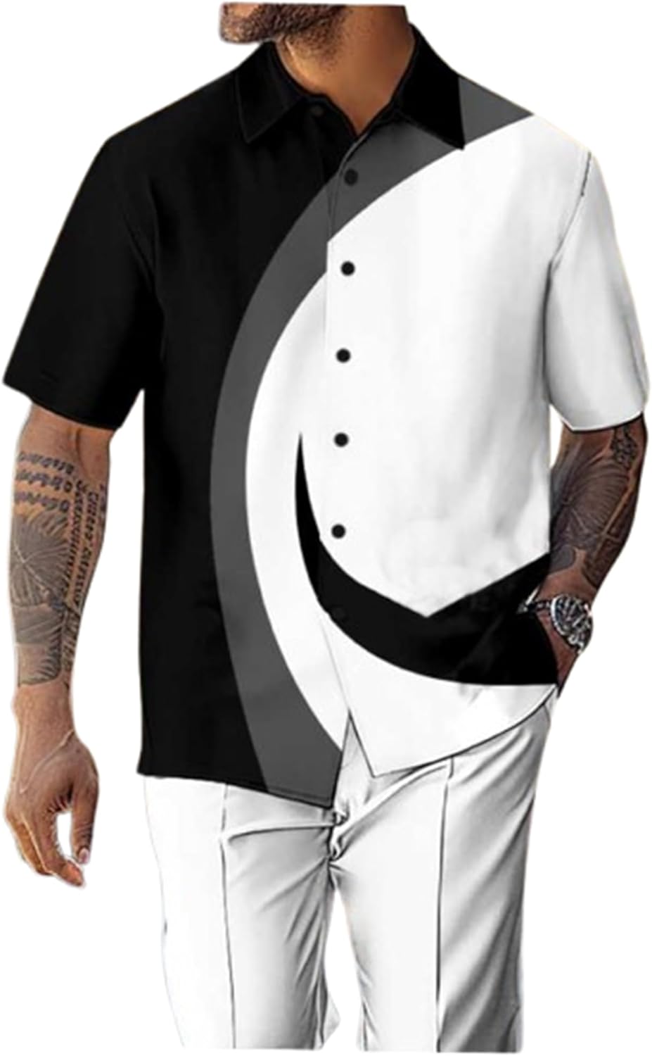 TIFIYA Men's Short Sleeve 2 Piece Leisure Suits,Shirts and Pants Set,Fashion Gentleman Attire Outfits S-5XL