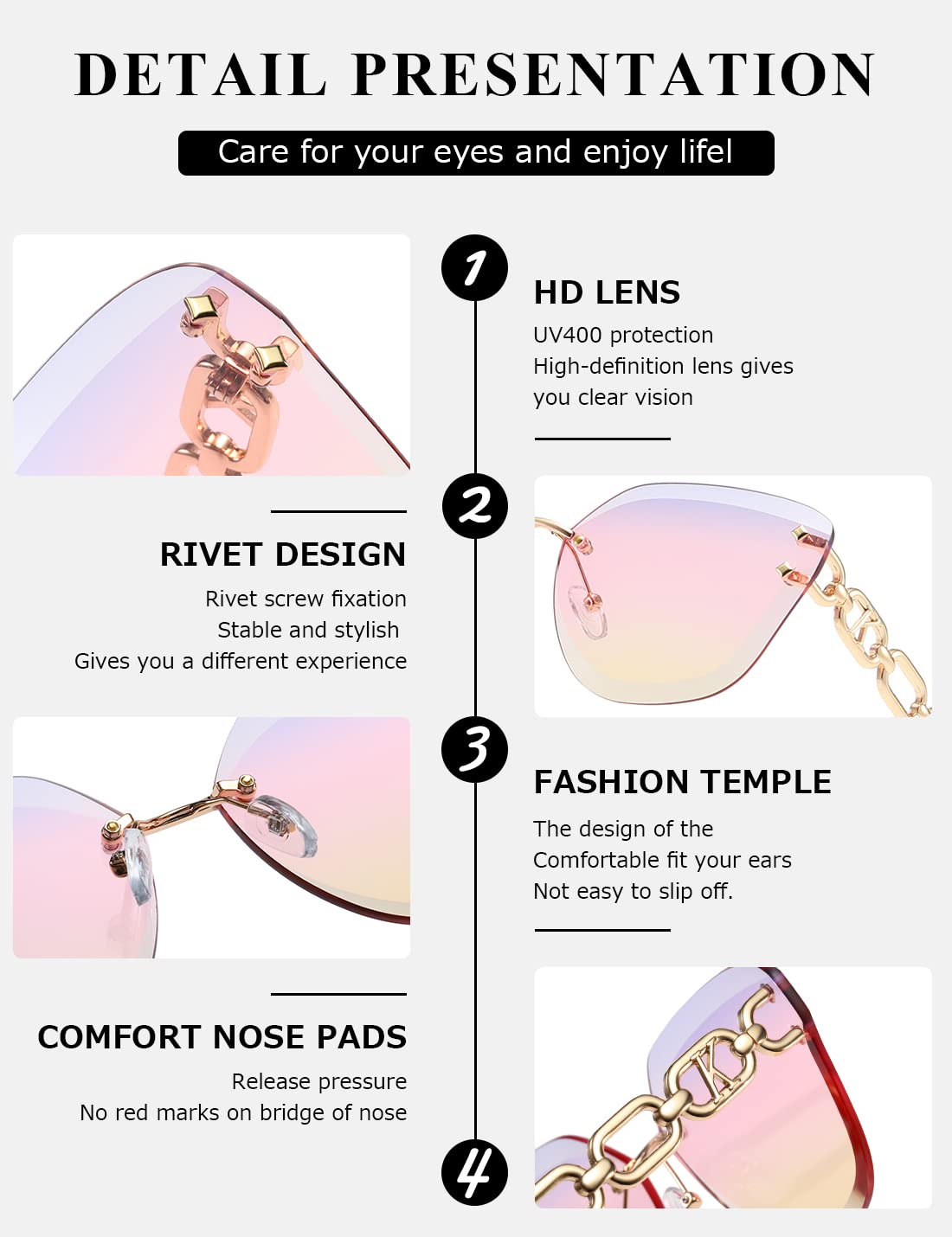 AEVOGUE Sunglasses For Women Oversized Rimless Diamond Cutting Lens Sun Glasses AE0534